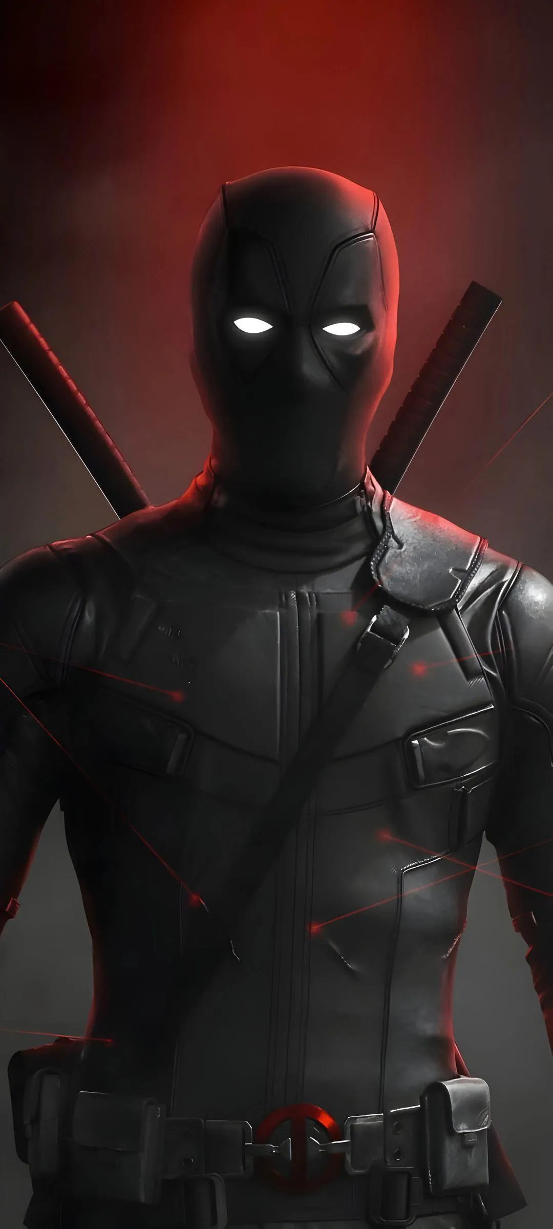 Dark Superhero Suit Design with Red Lighting Wallpaper