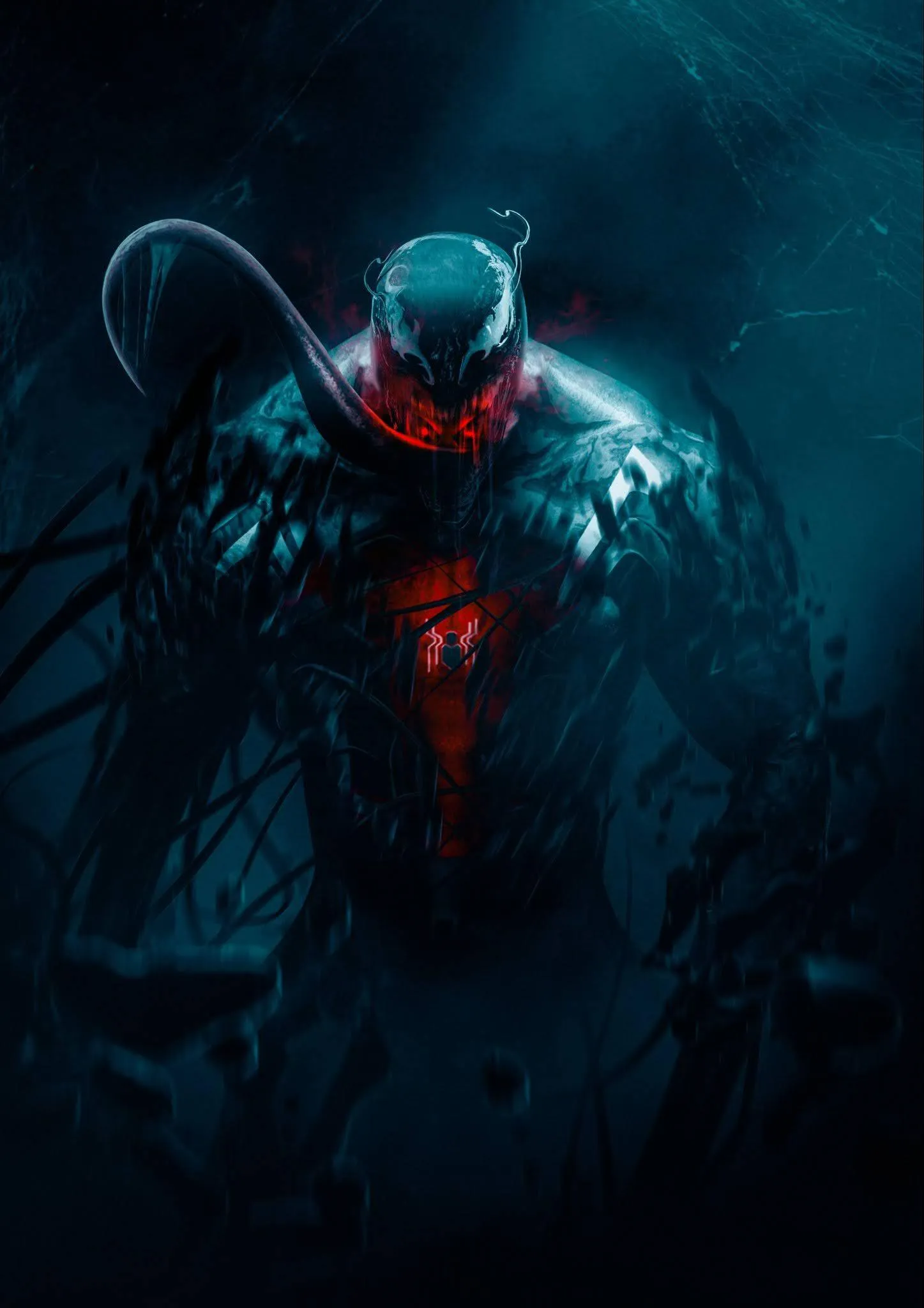 Dark Symbiotic Warrior Rising with Glowing Red Power