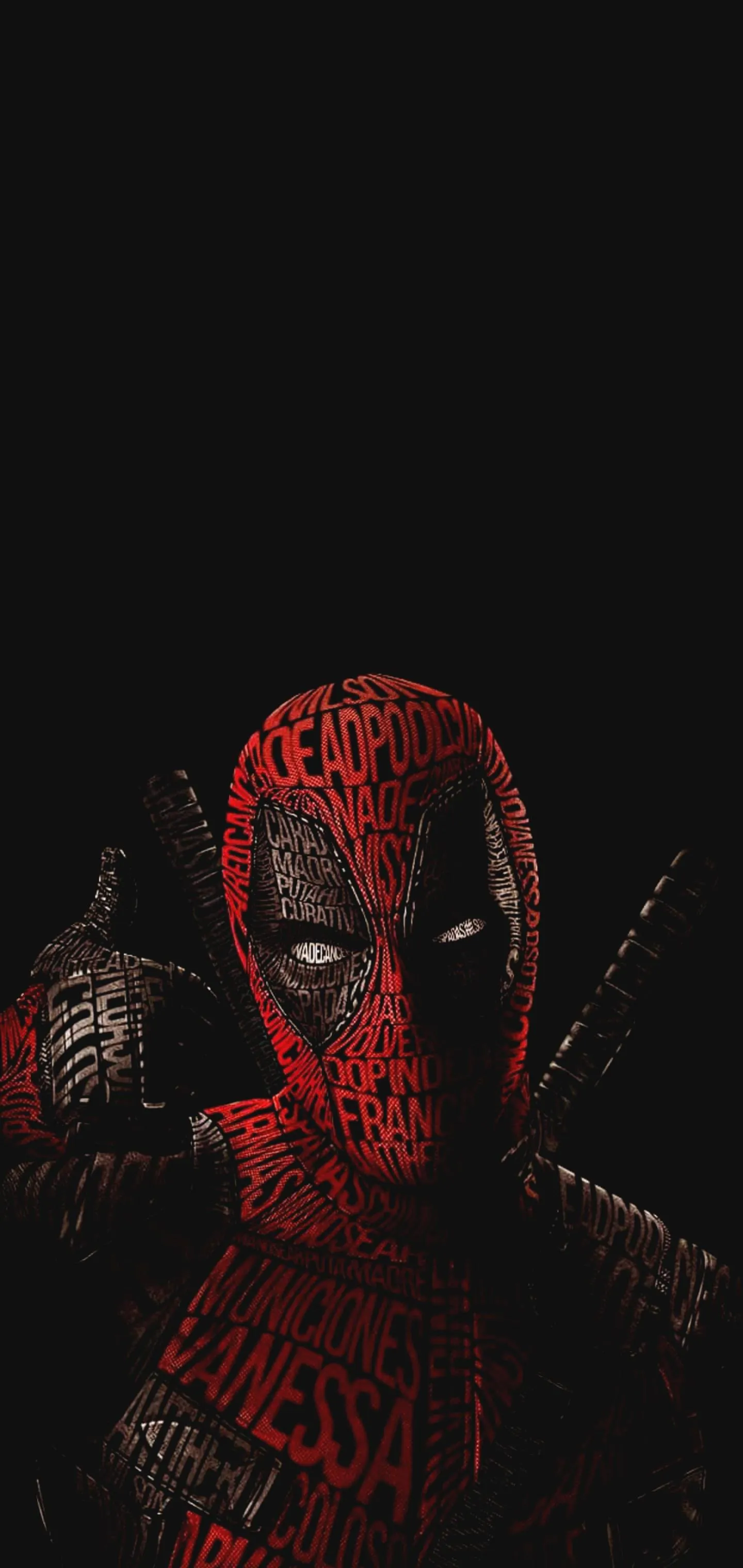 Dark Themed Deadpool Character with Red Highlights Image