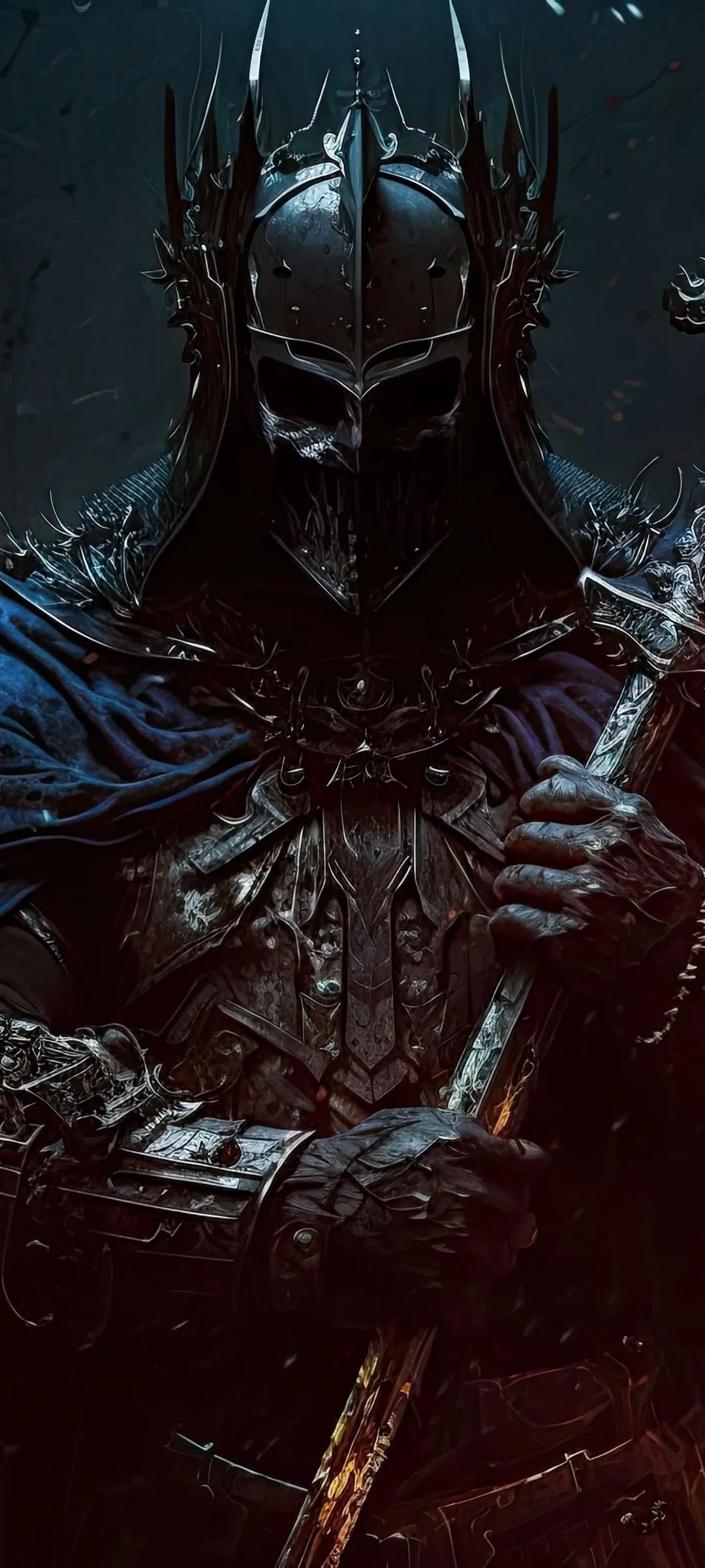 Dark Warrior in Armor with Intense Red Light Glow Wallpaper