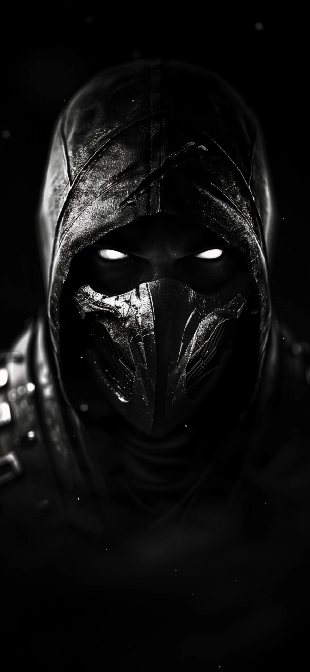 Dark Warrior Masked Figure Standing in Shadow Light