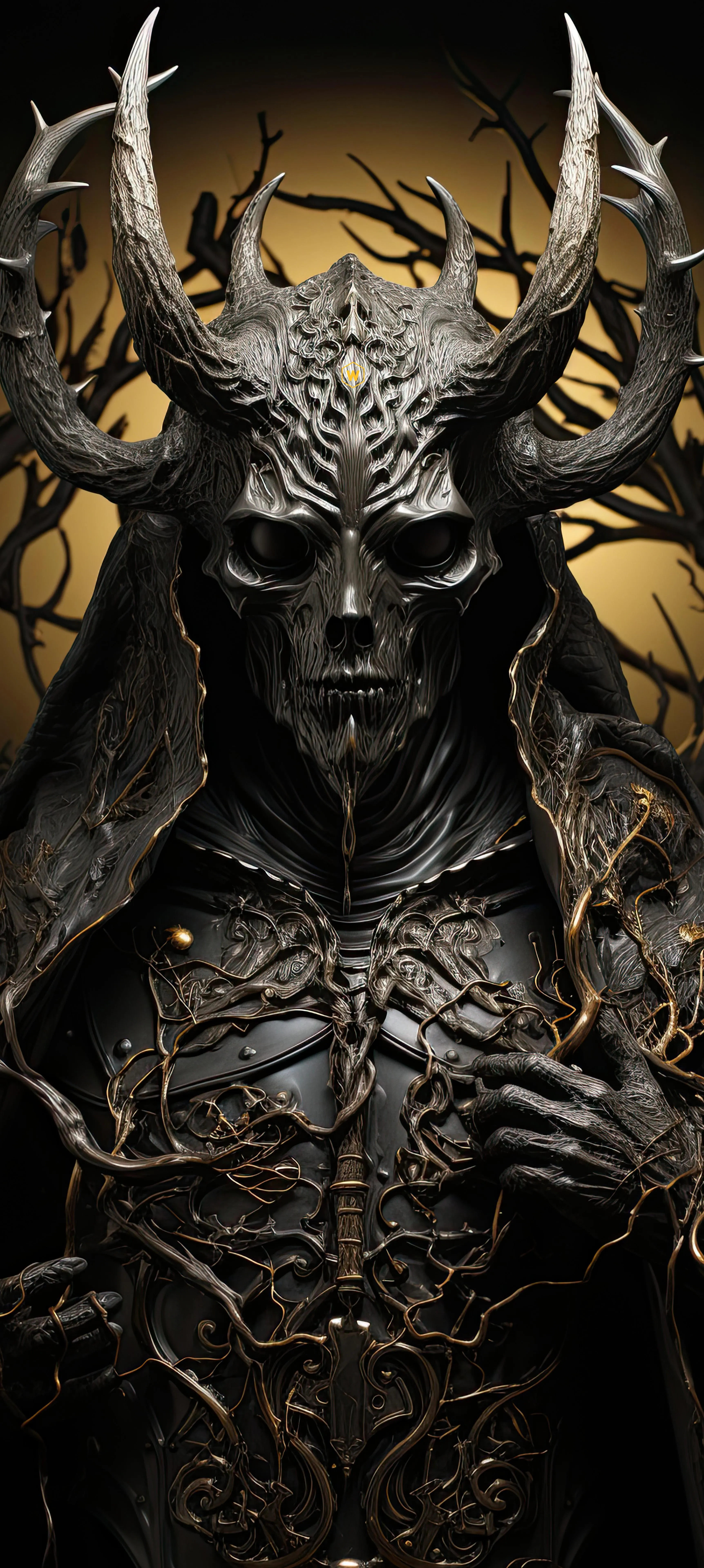 Dark Warrior Wearing Horned Helmet and Armor Wallpaper