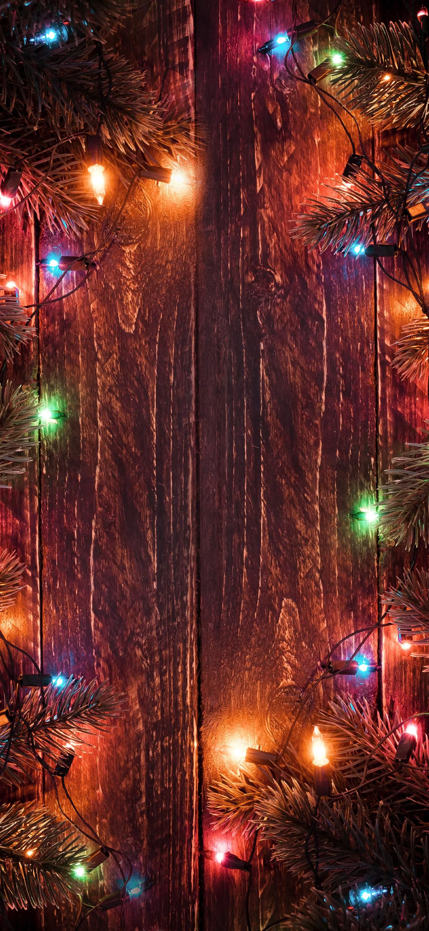 Decorative Festive Lights on Rustic Wooden Wall HD Image
