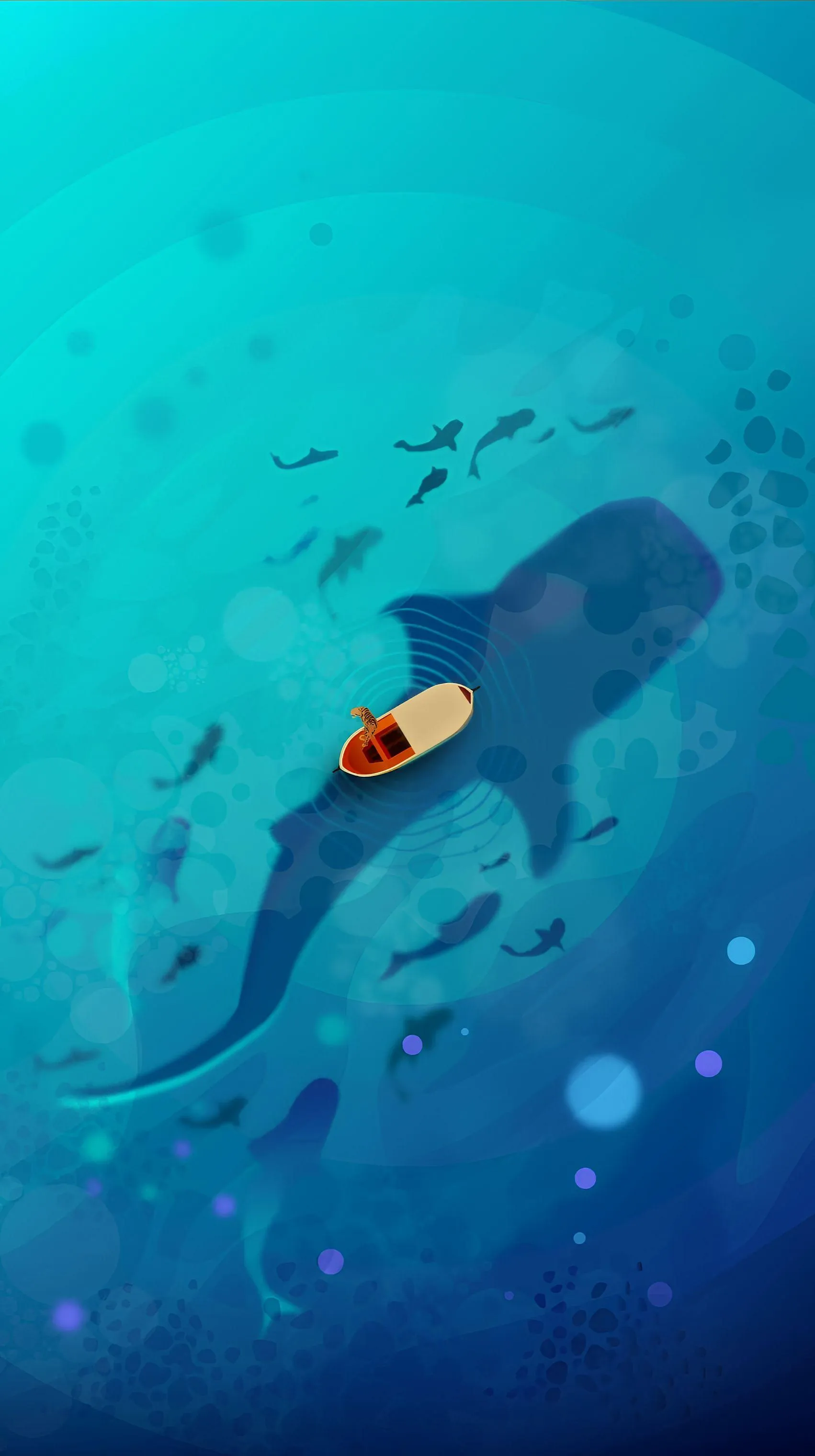 Deep Blue Ocean Diver Swimming Among Marine Life Wallpaper