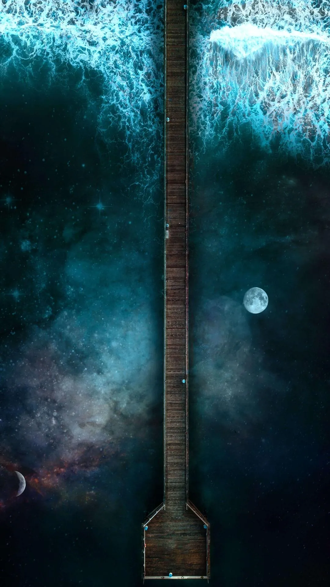 Deep Ocean View From Above With Pier And Waves Wallpaper