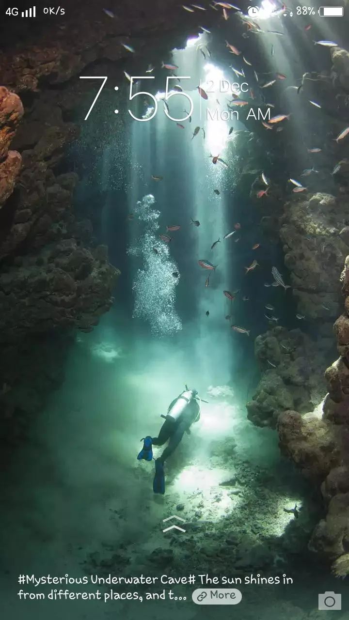 Deep Sea Diver Exploring Sun Rays Underwater Cave Wallpaper