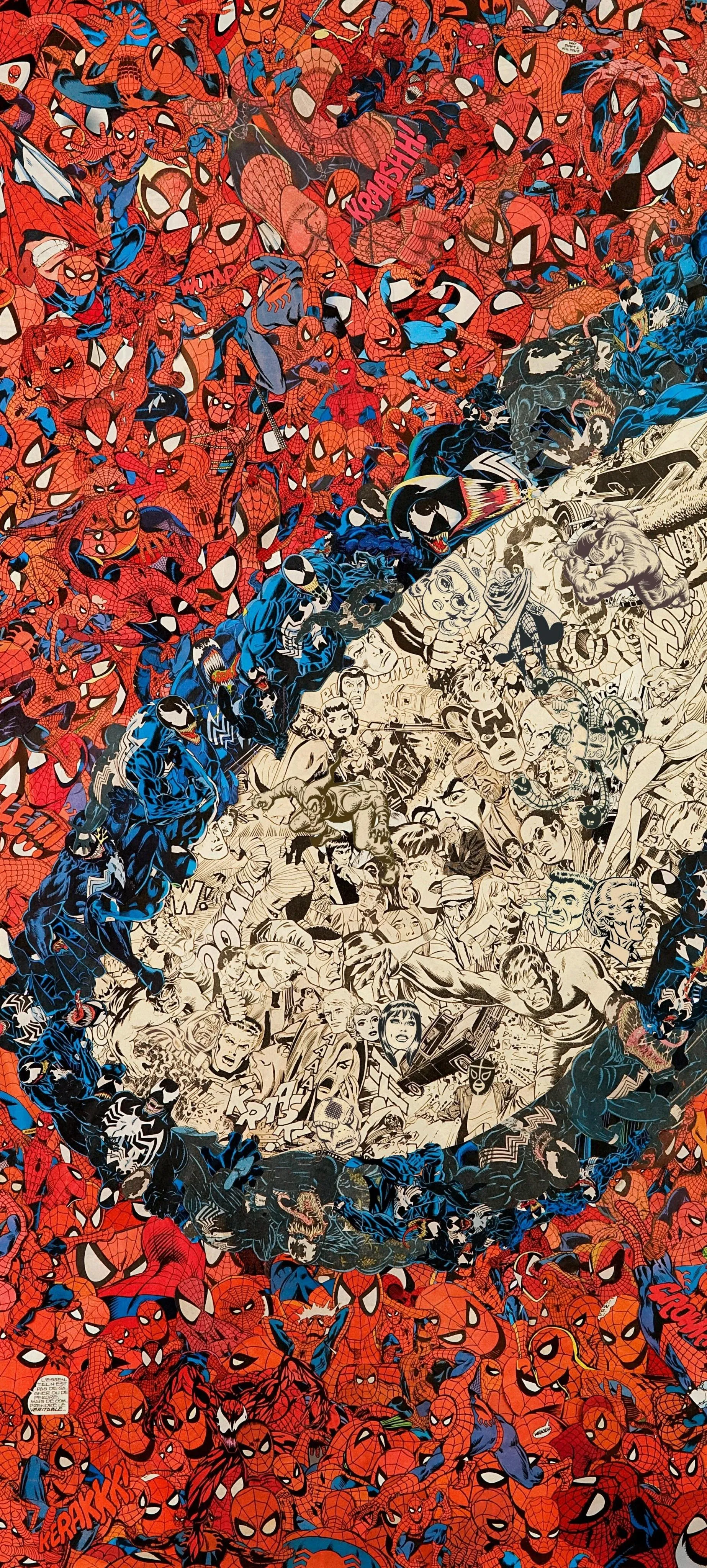 Detailed Collage of Spider Man and Venom Comics Image