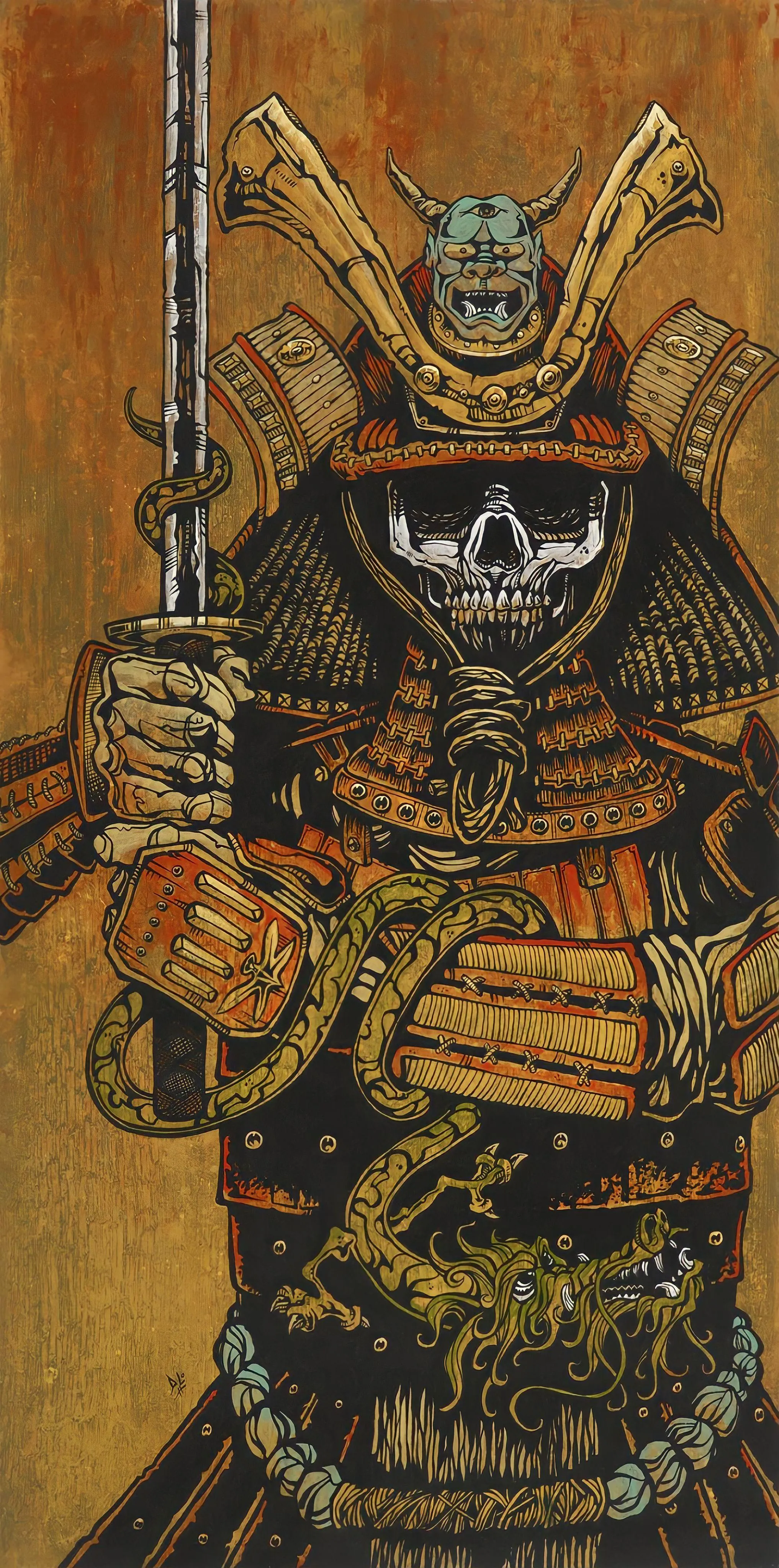 Detailed Illustration of Samurai Warrior in Traditional Armor