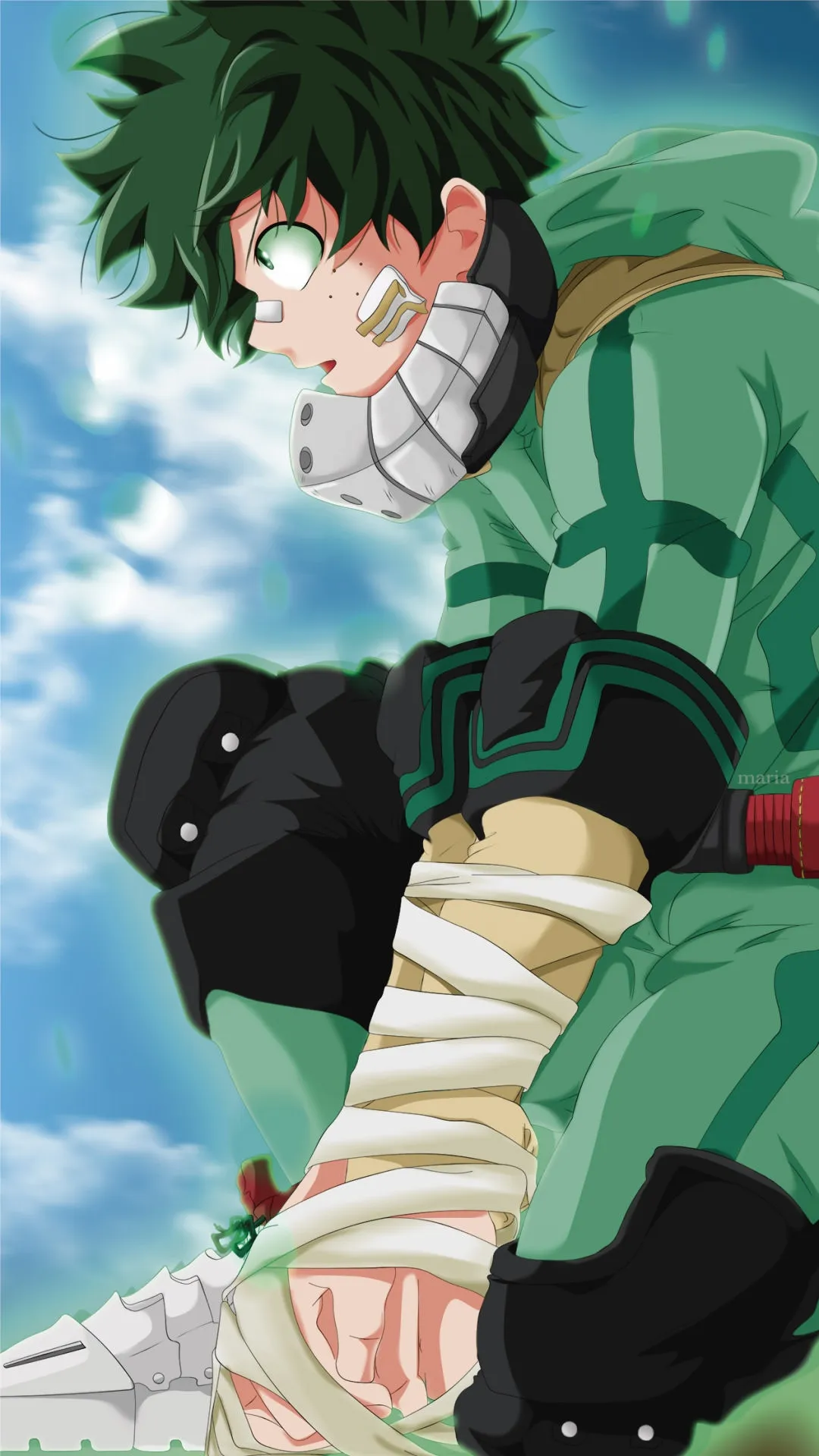 Determined Green Hero Anime for iPhone 15 Plus Wallpaper