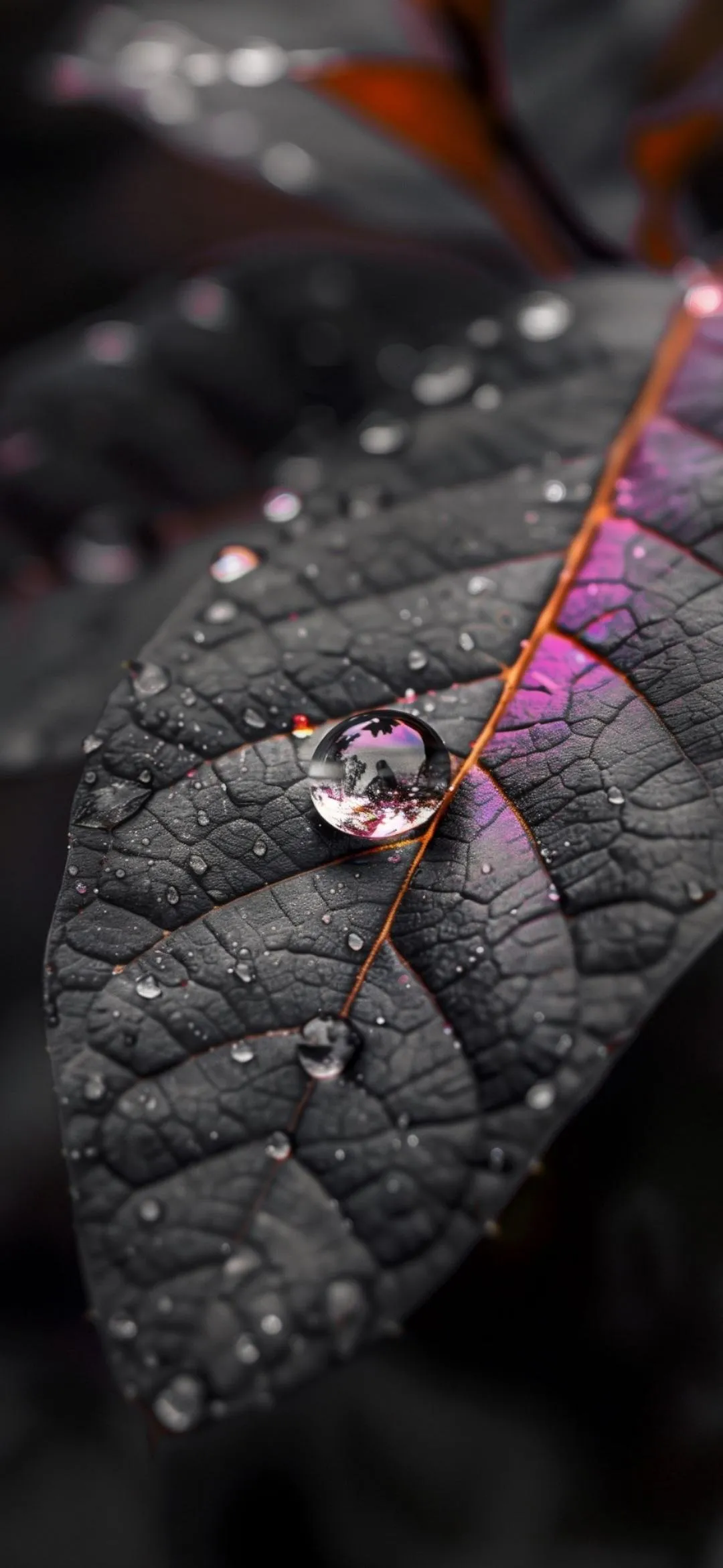 Dew on Leaf Macro Shot for Natural Mobile Wallpaper