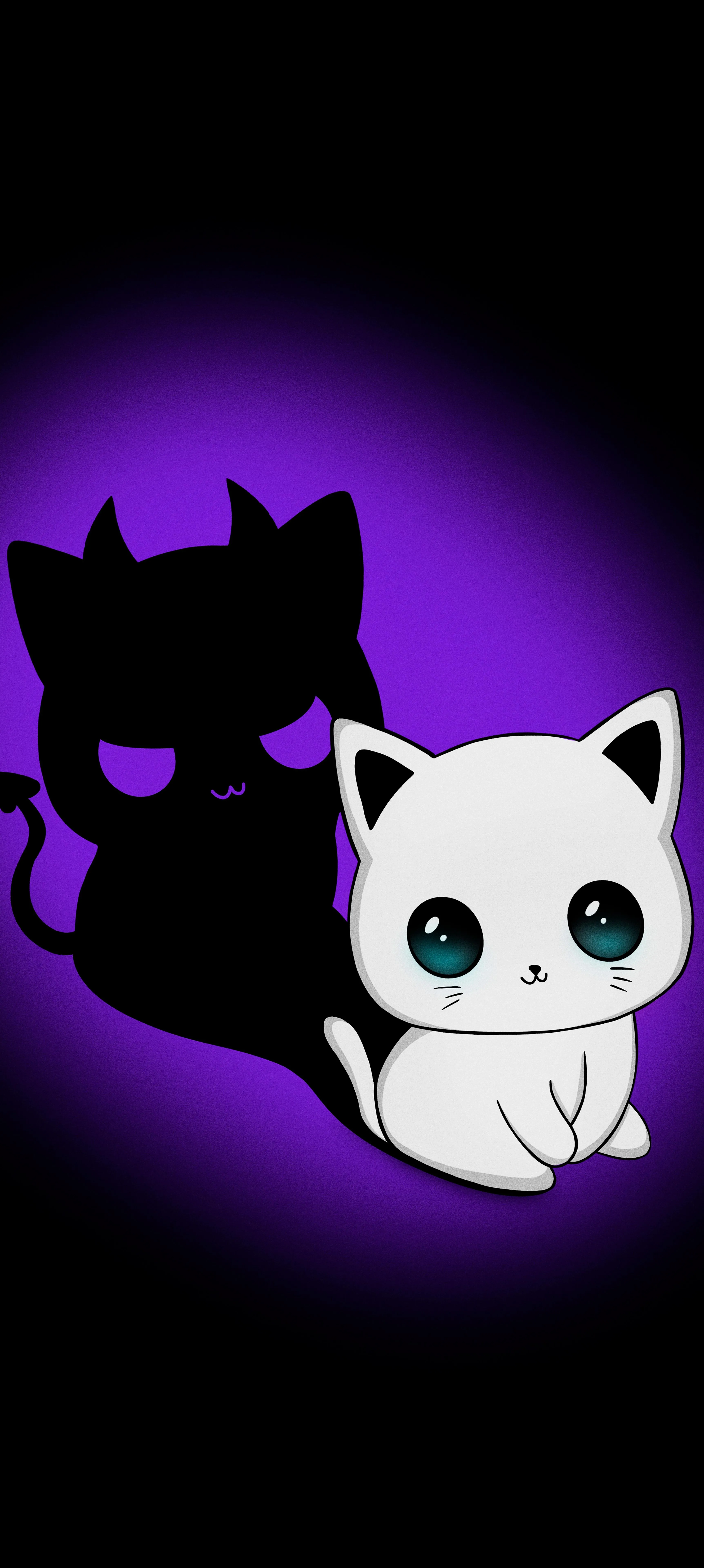 Digital Art of Cartoon Cat with Purple and Black Background