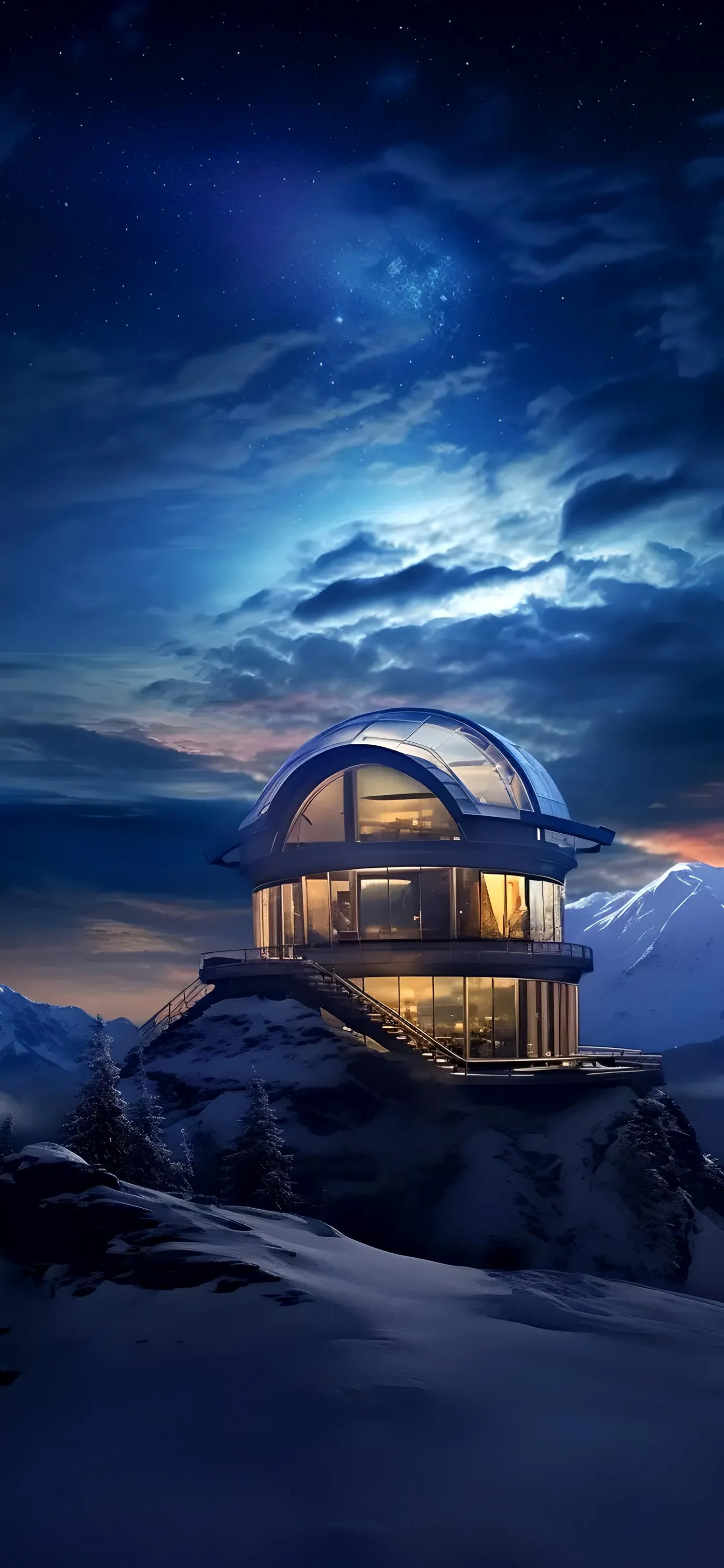 Dome House on Alien Planet with Starry Sky Glow Wallpaper