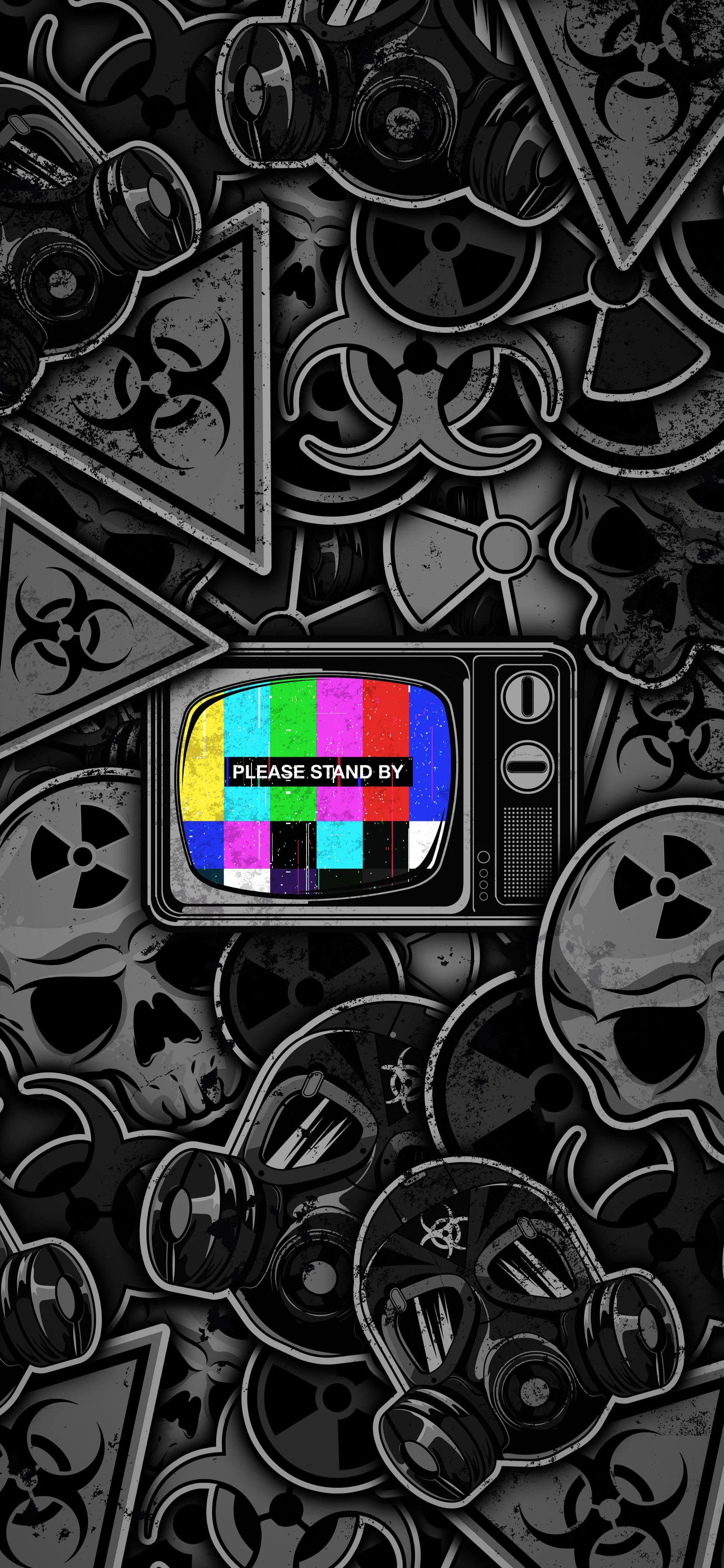 Doodle Style Abstract Art with Retro Tech Elements Wallpaper