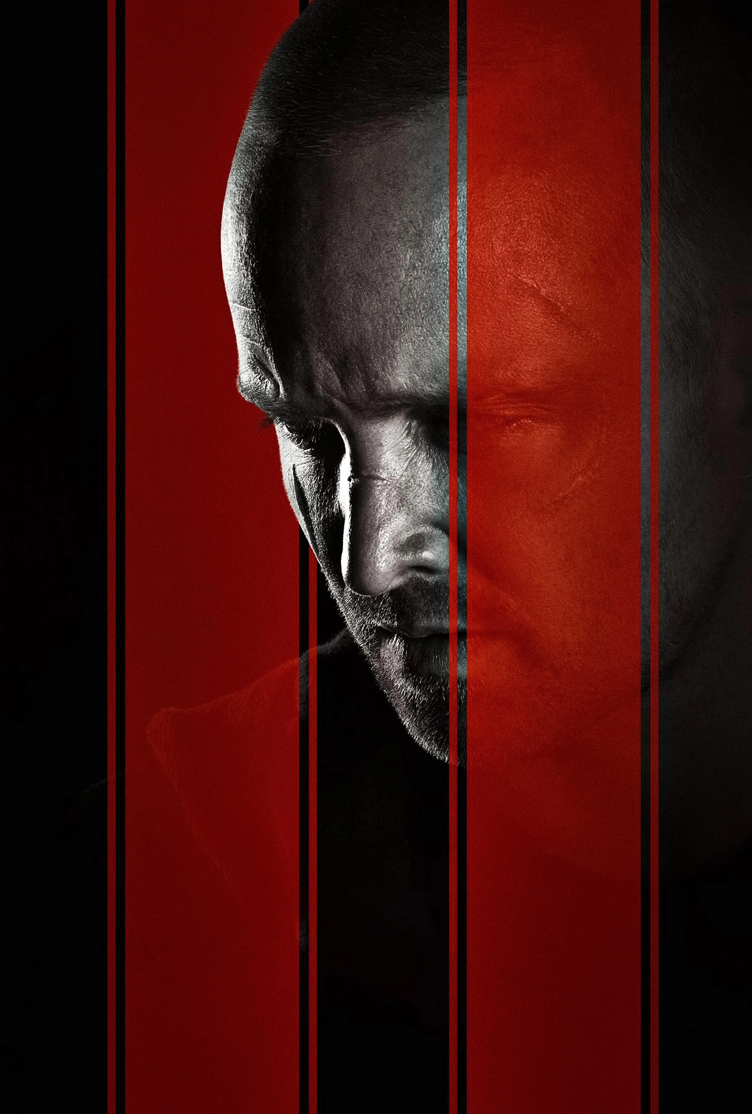 Dramatic Portrait of Man Split by Alternating Red Panels