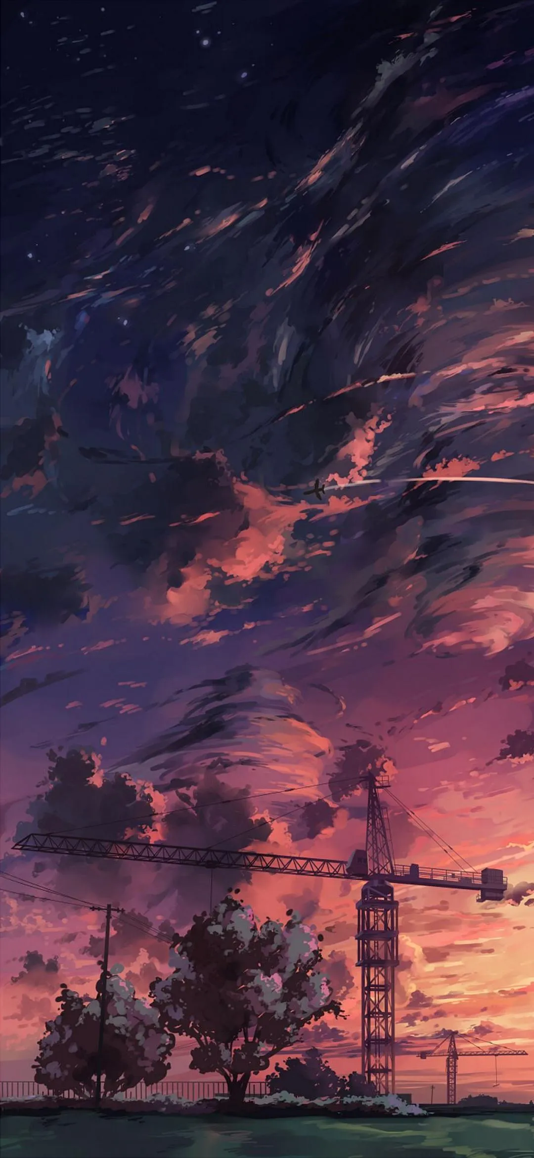 Dramatic Purple Sky with Clouds and Light Beautiful View