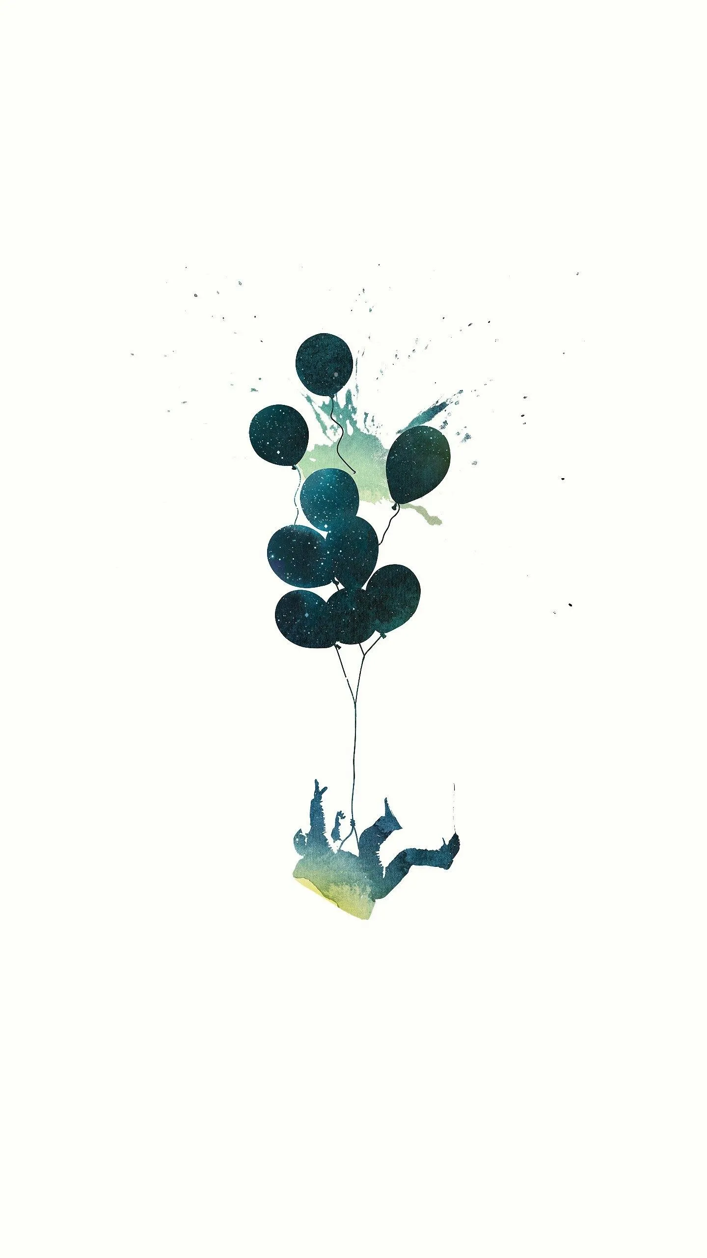 Dreamer Floating High Holding Blue Balloons in Sky