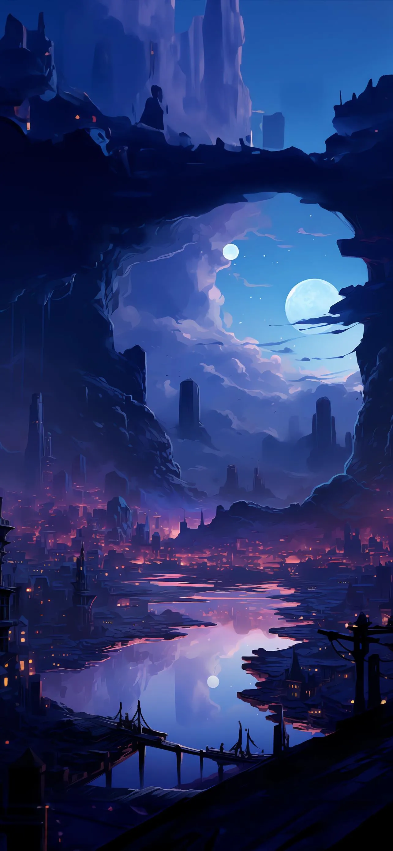 Dreamy Fantasy Landscape with Night Forest and Moonlight