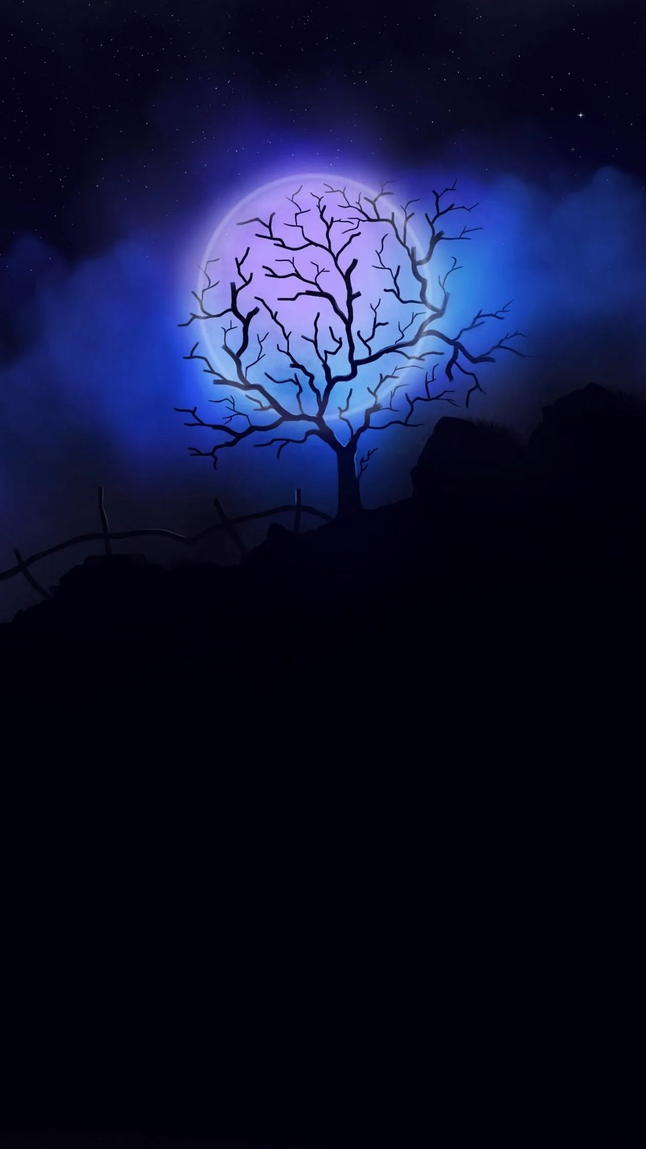 Dreamy Tree with Blue Glow in Magical Night Scene Wallpaper