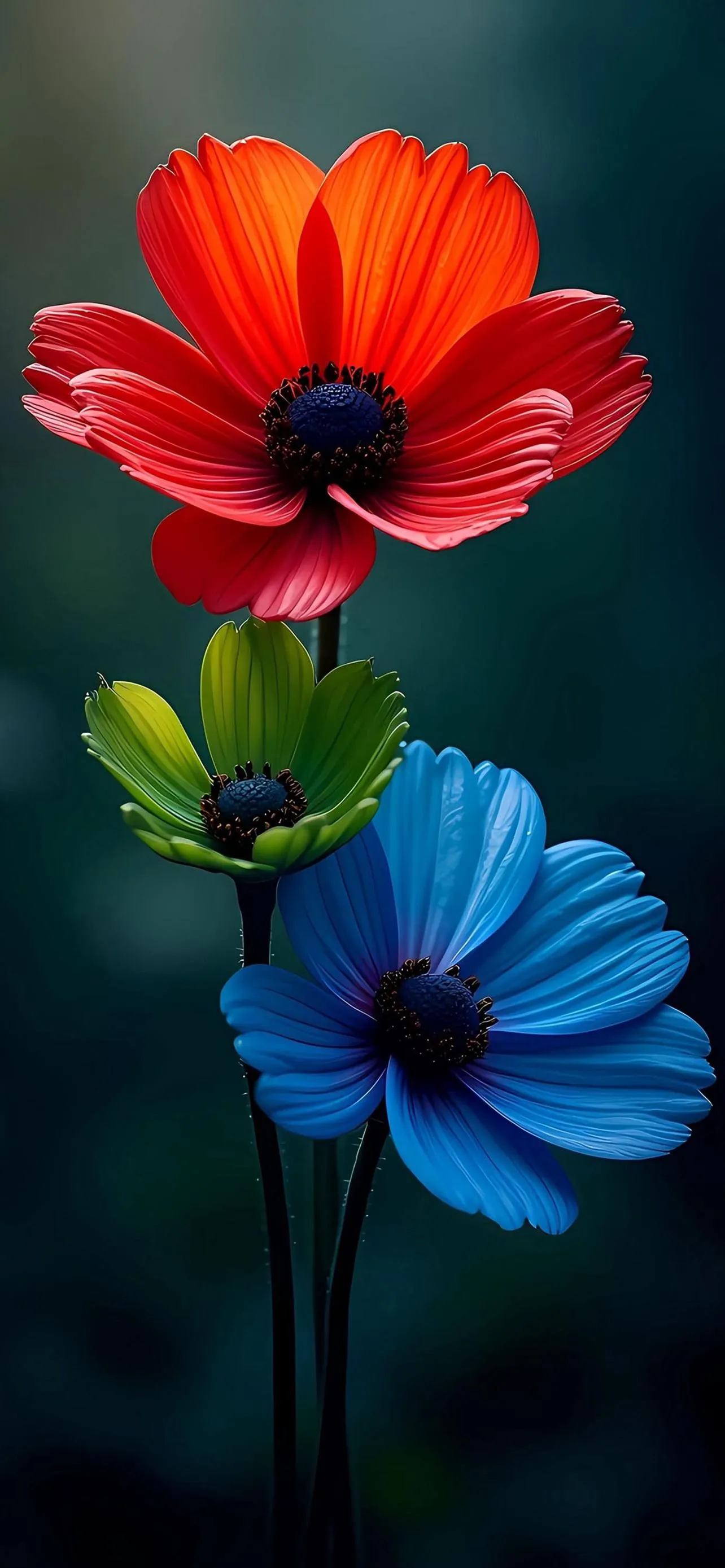 Dual Colored Flowers in Vertical Artistic Display Wallpaper