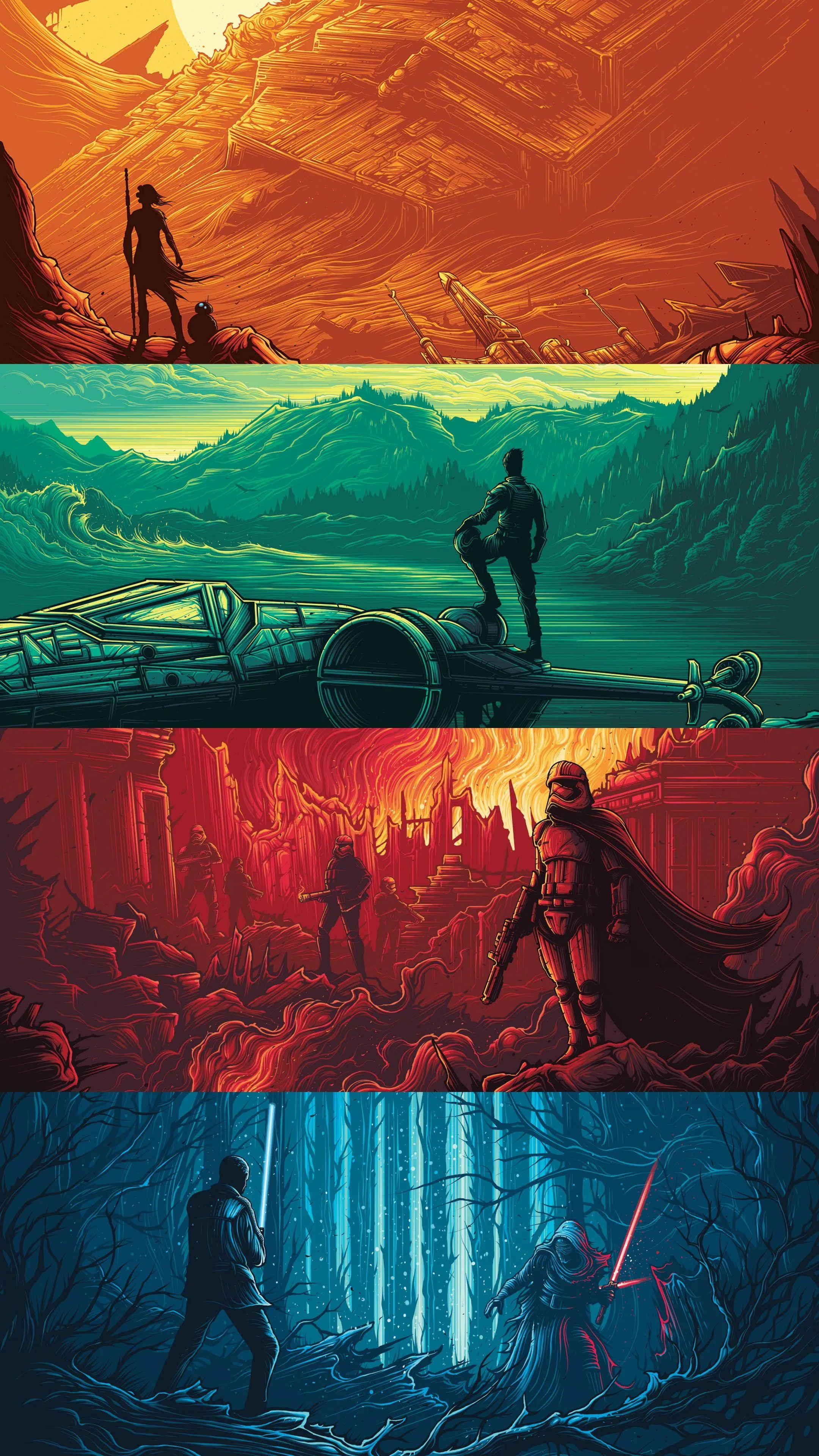 Dual Scene Artwork With Red and Teal Contrasting Worlds