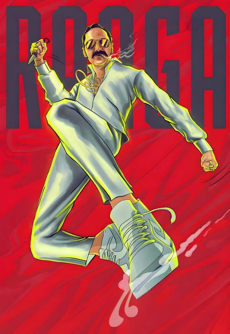 Dynamic Aavesham Hero in Stylish Neon Action Pose Wallpaper