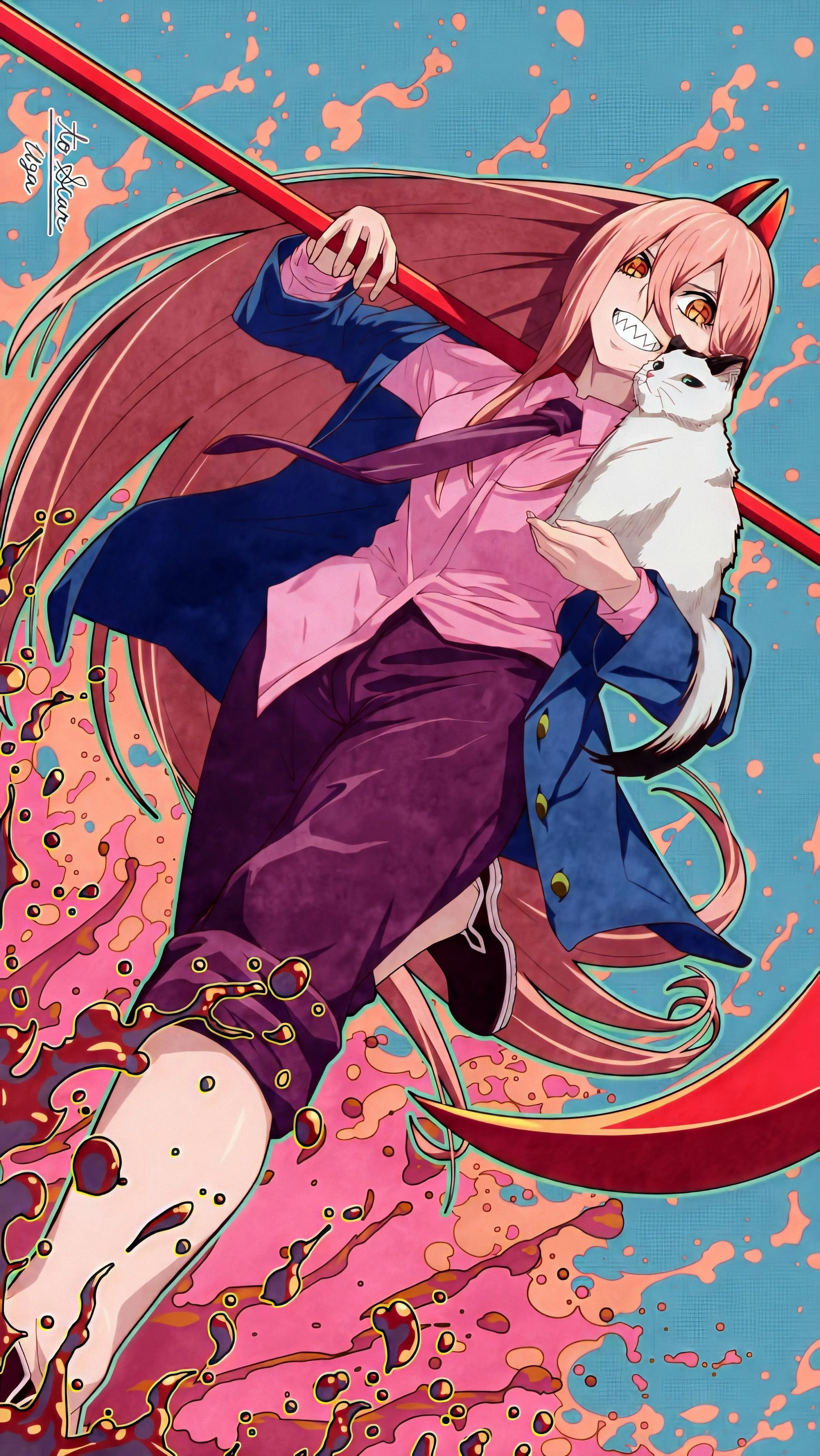 Dynamic Anime Character in Flowing Motion With Red Waves