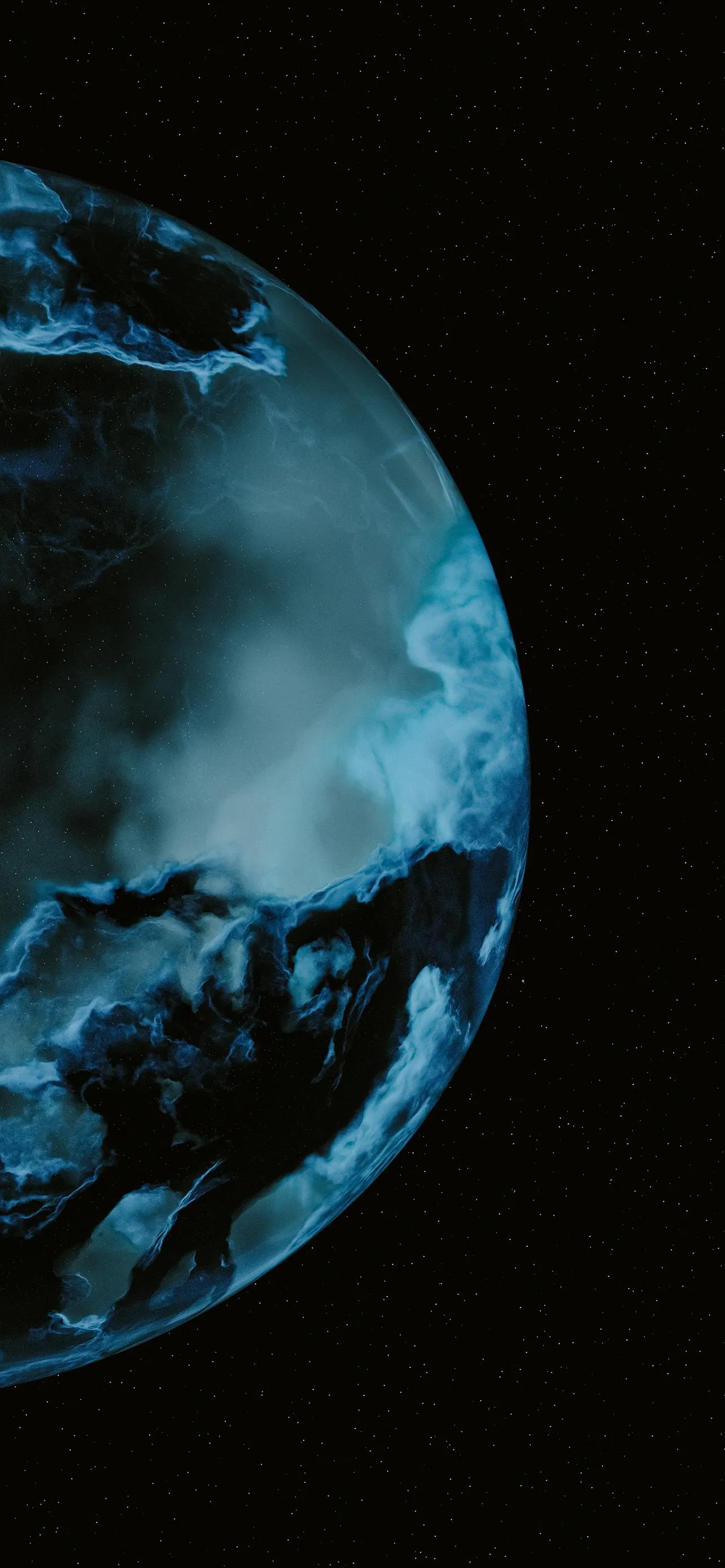 Earth Viewed From Space With Glowing Blue Ocean Lights