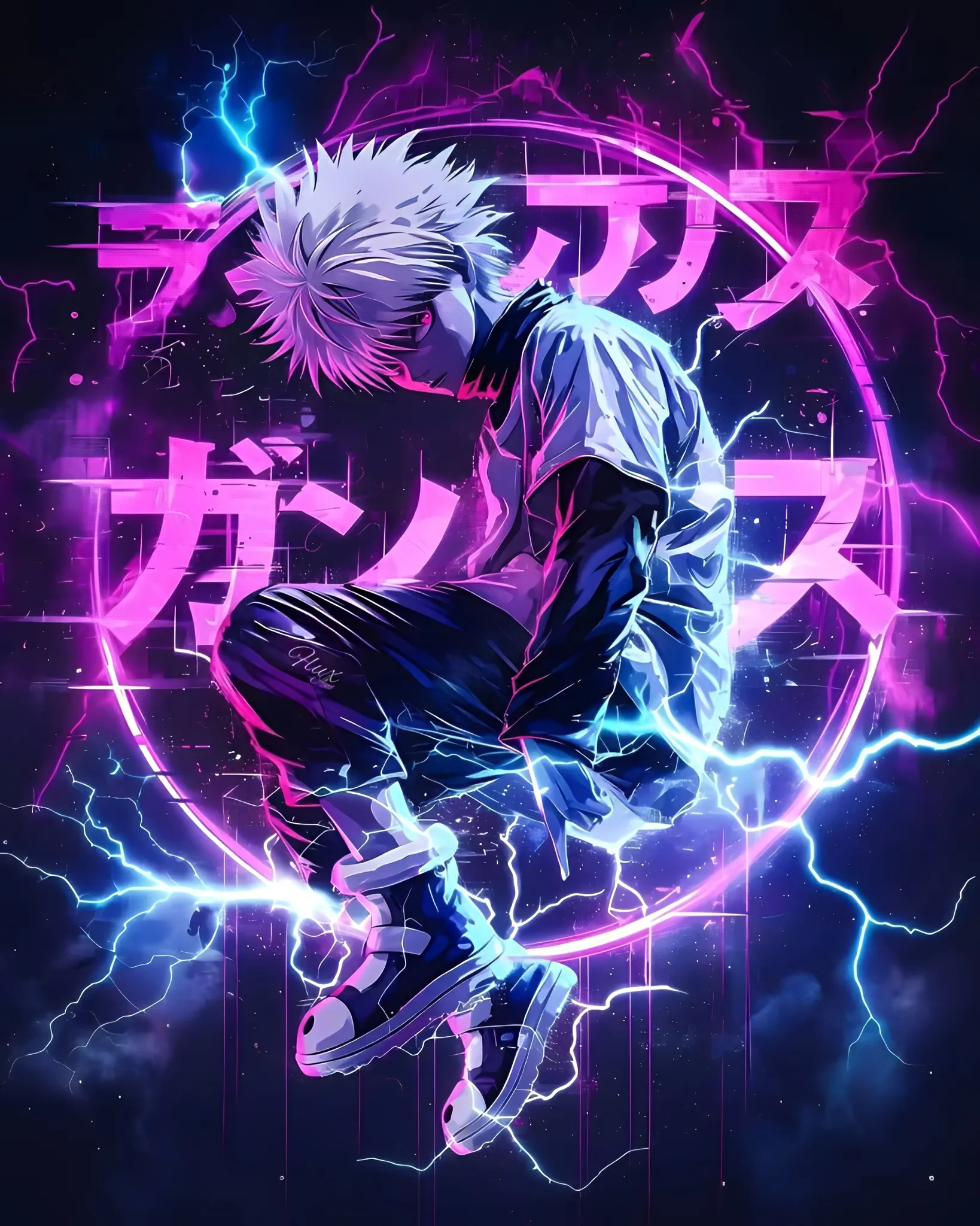 Electric Anime Style Character with Glowing Neon Effects