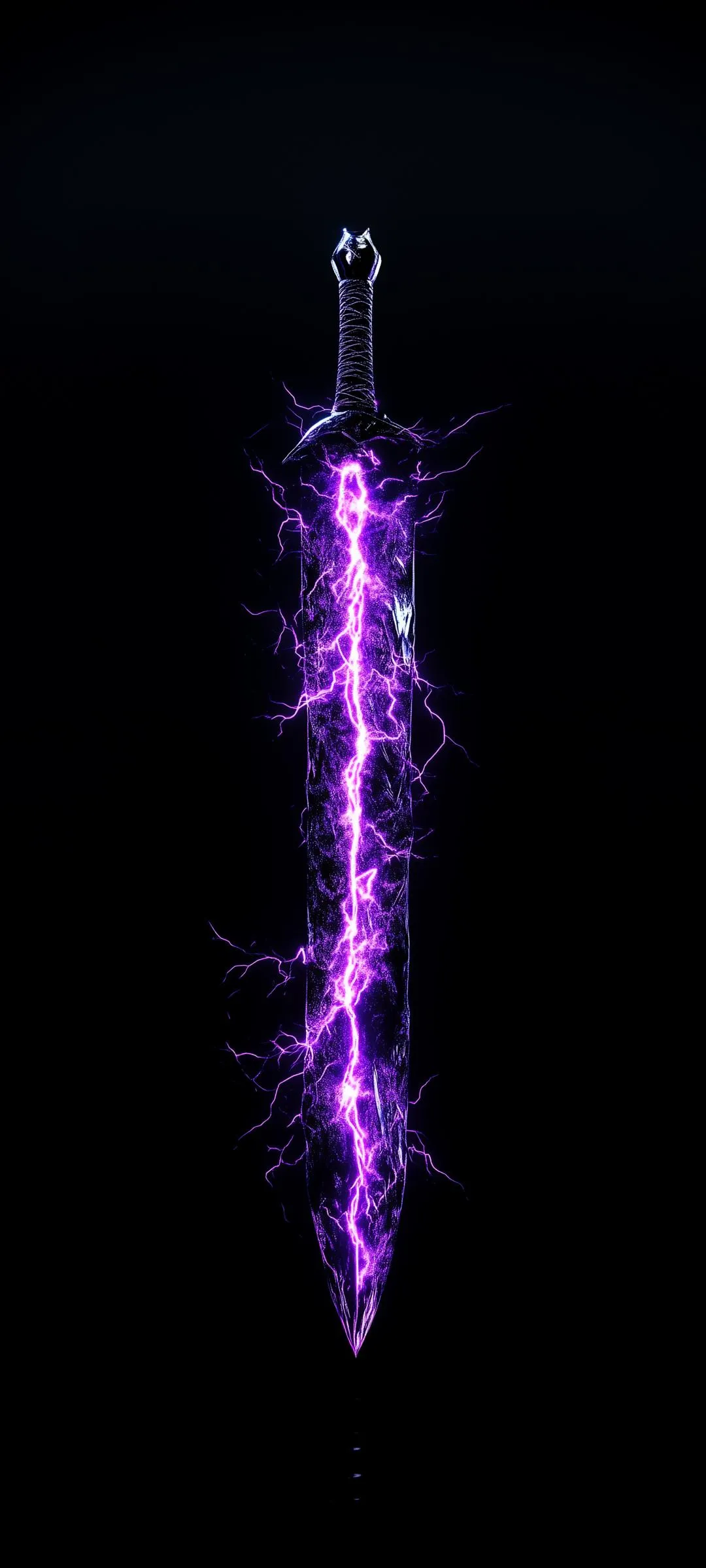 Electric Purple Lightning Bolt on Black Canvas Wallpaper