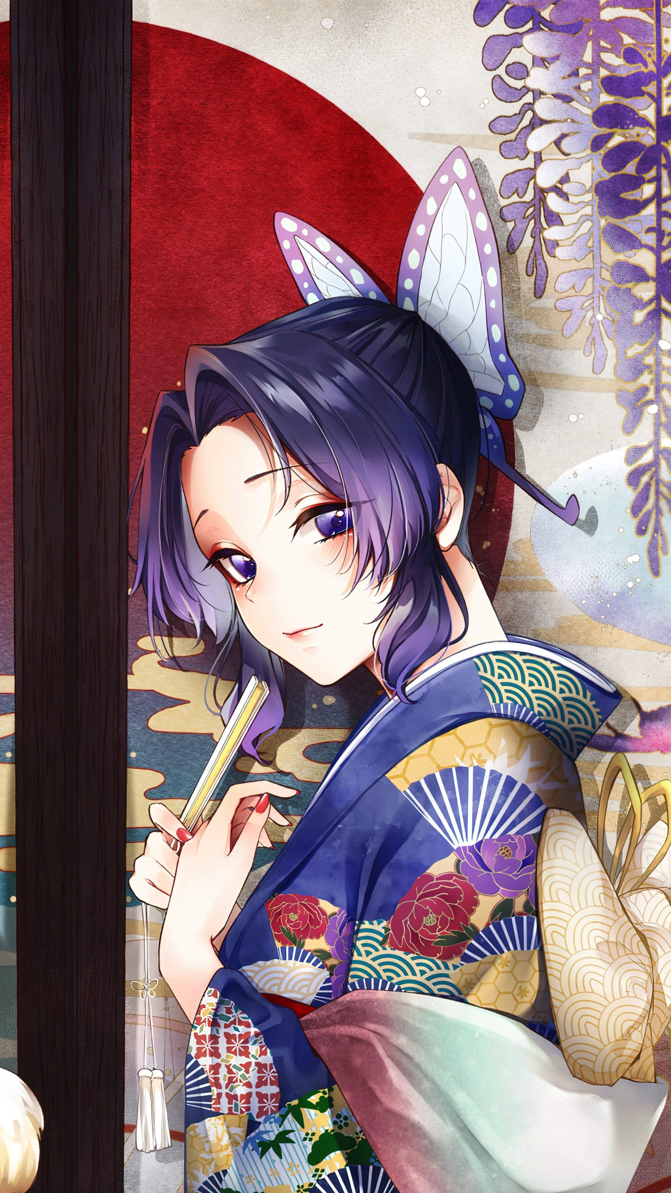 Elegant Anime Girl in Traditional Artistic Style Wallpaper