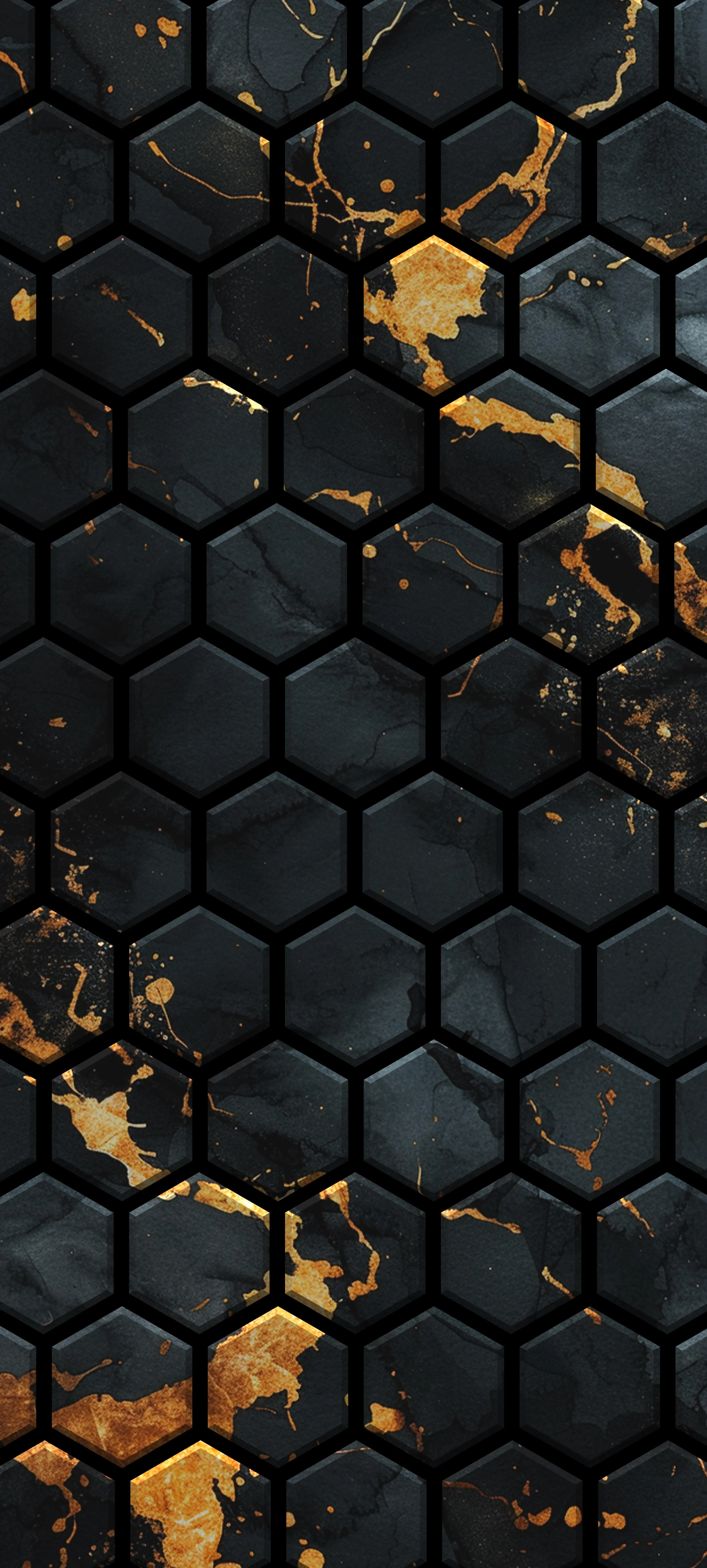 Elegant Black Hexagon Pattern with Gold Accents Design