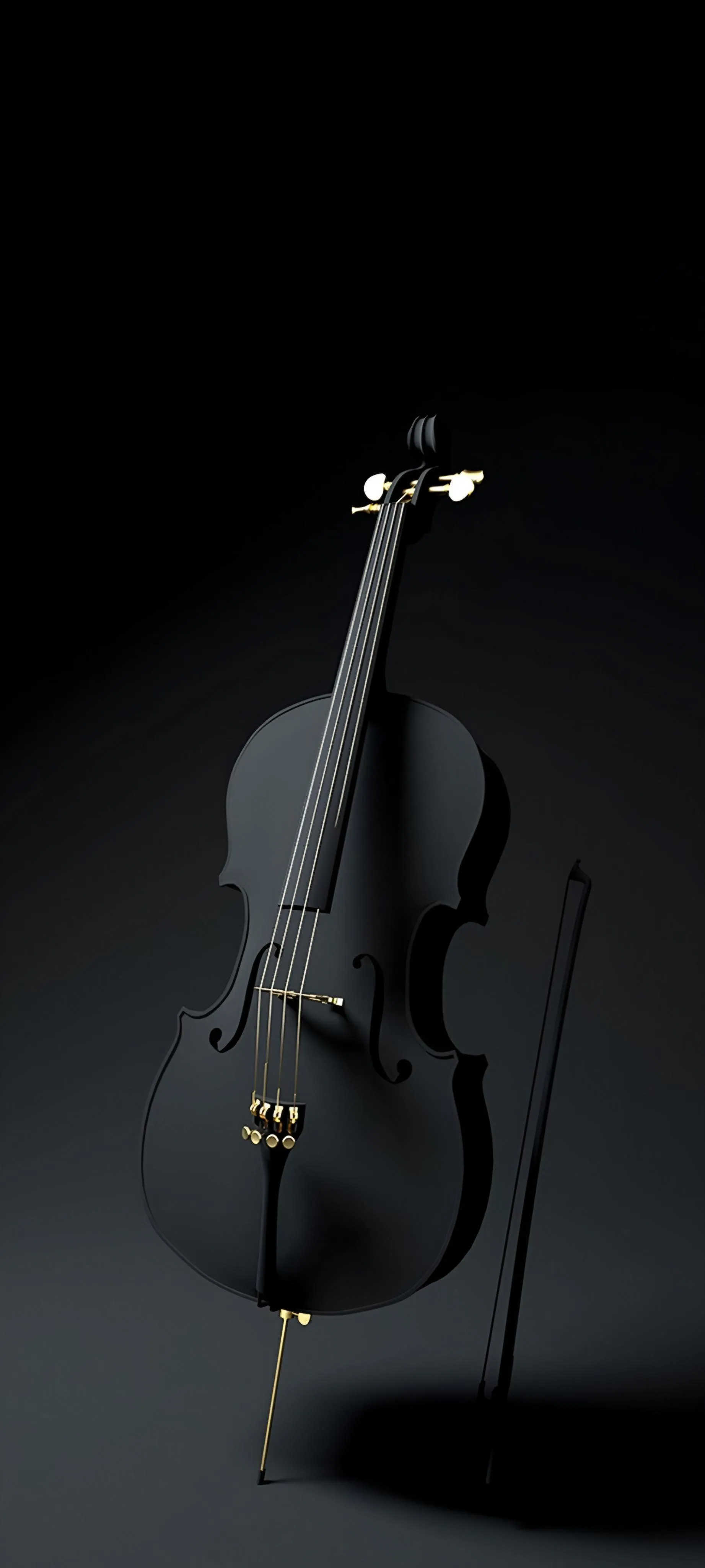 Elegant Black Violin Placed Under Gentle Dramatic Light