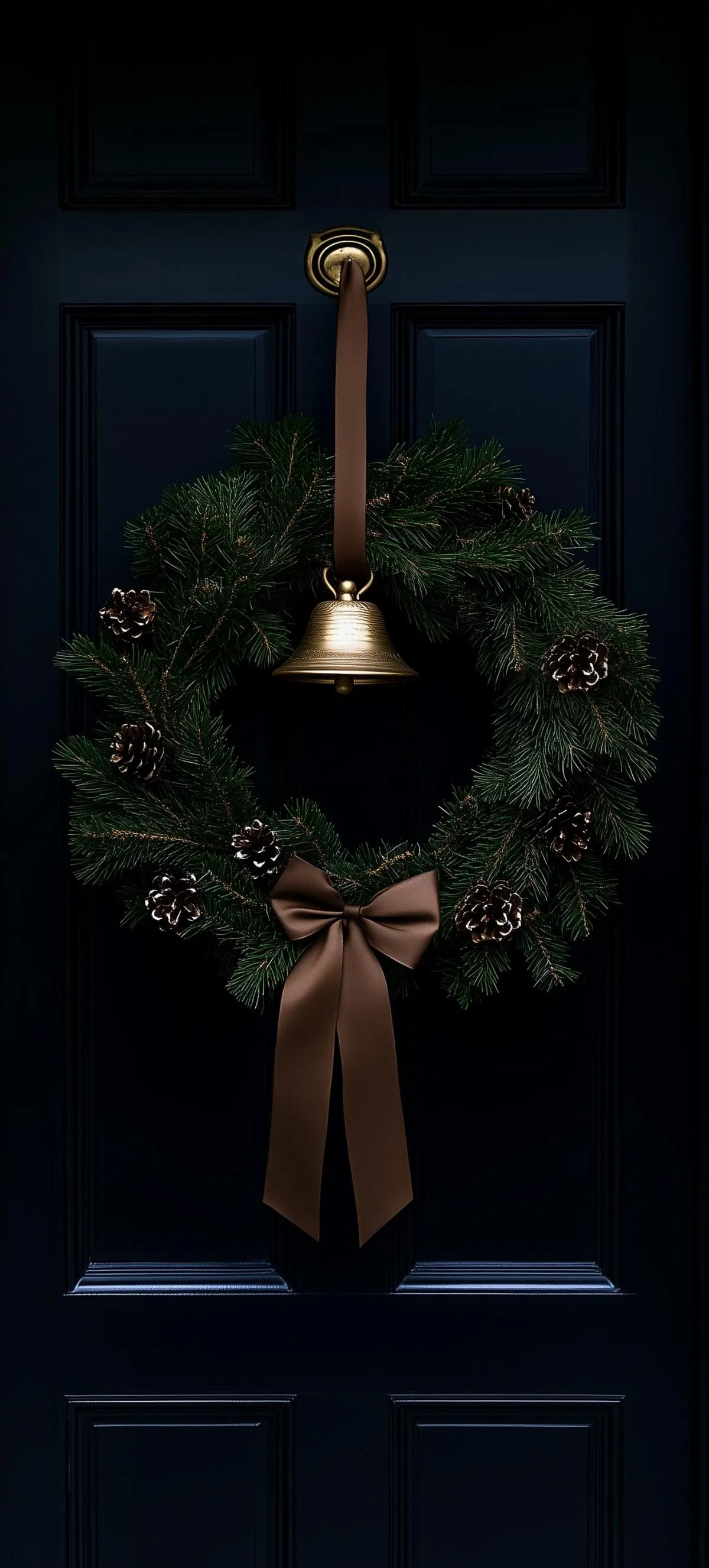 Elegant Door Decorated with Christmas Wreath Wallpaper