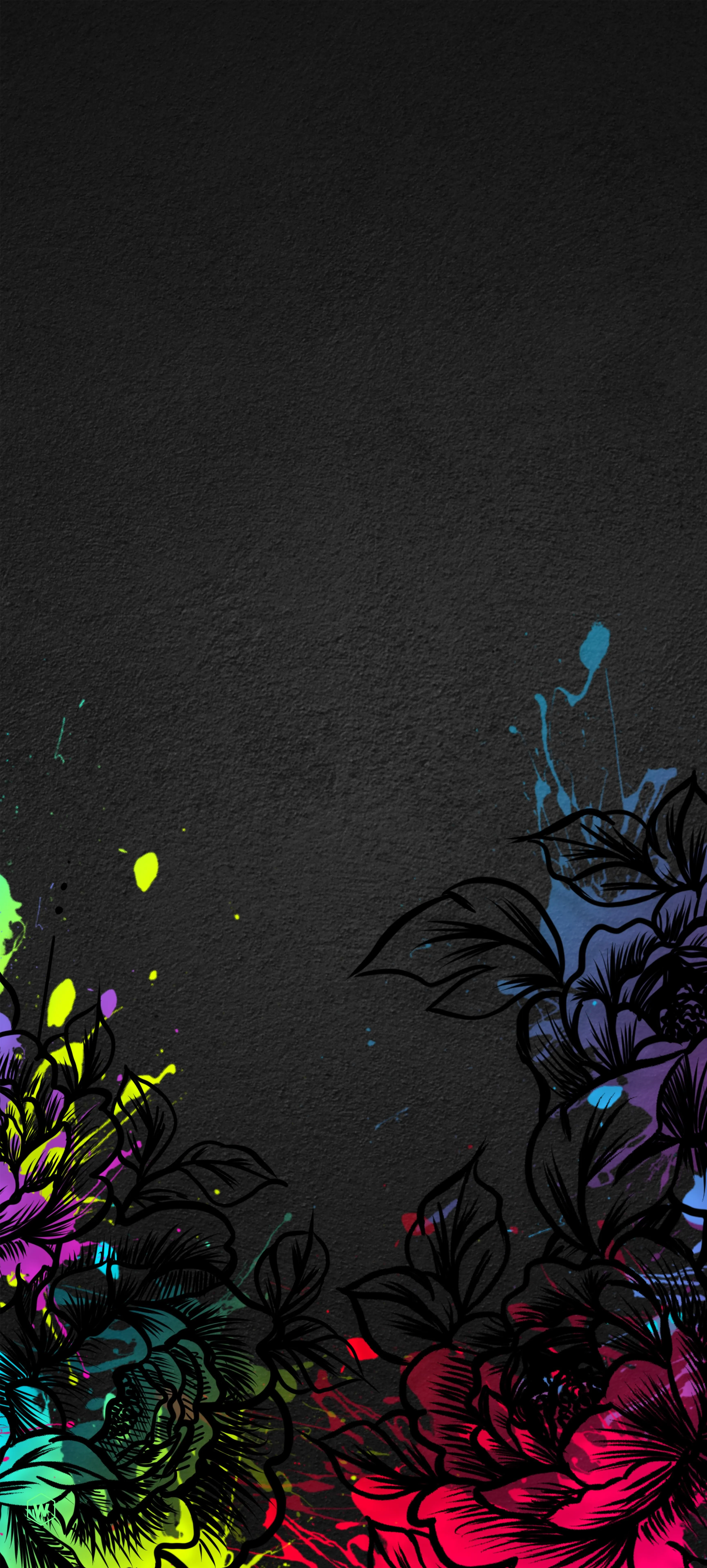 Elegant Floral Art with Neon Colors on Dark Background HD