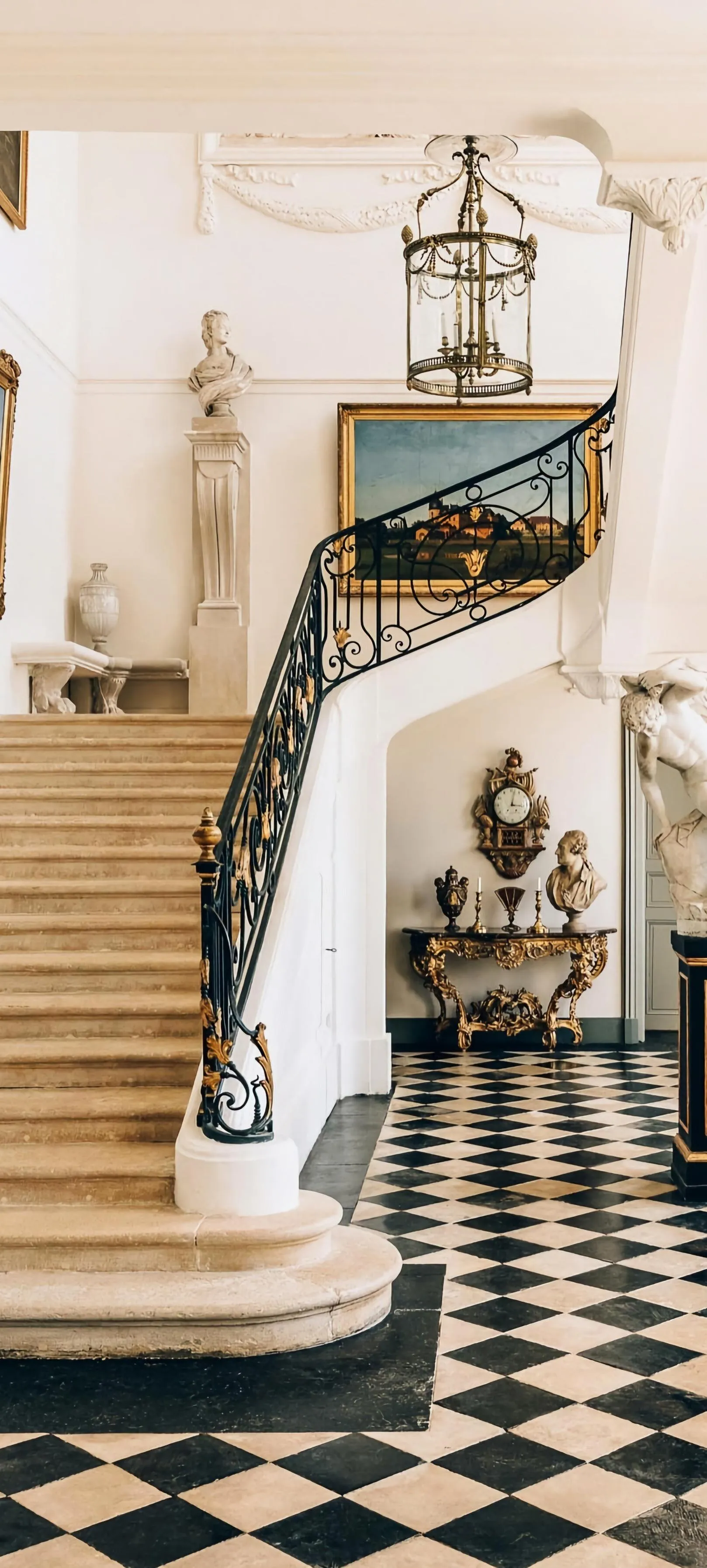 Elegant Staircase Inside Classical Building with Pattern