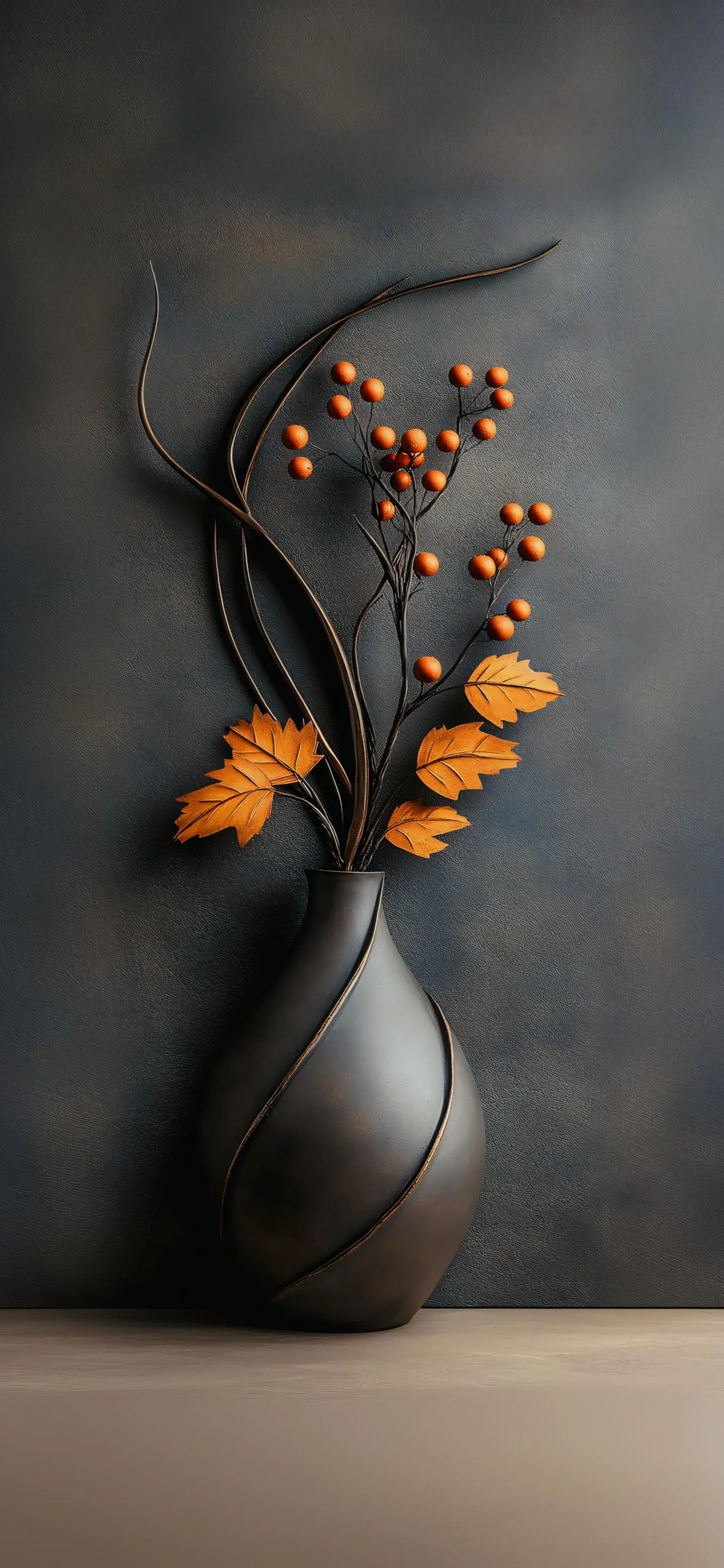 Elegant Vase with Dried Flowers Against Grey Backdrop
