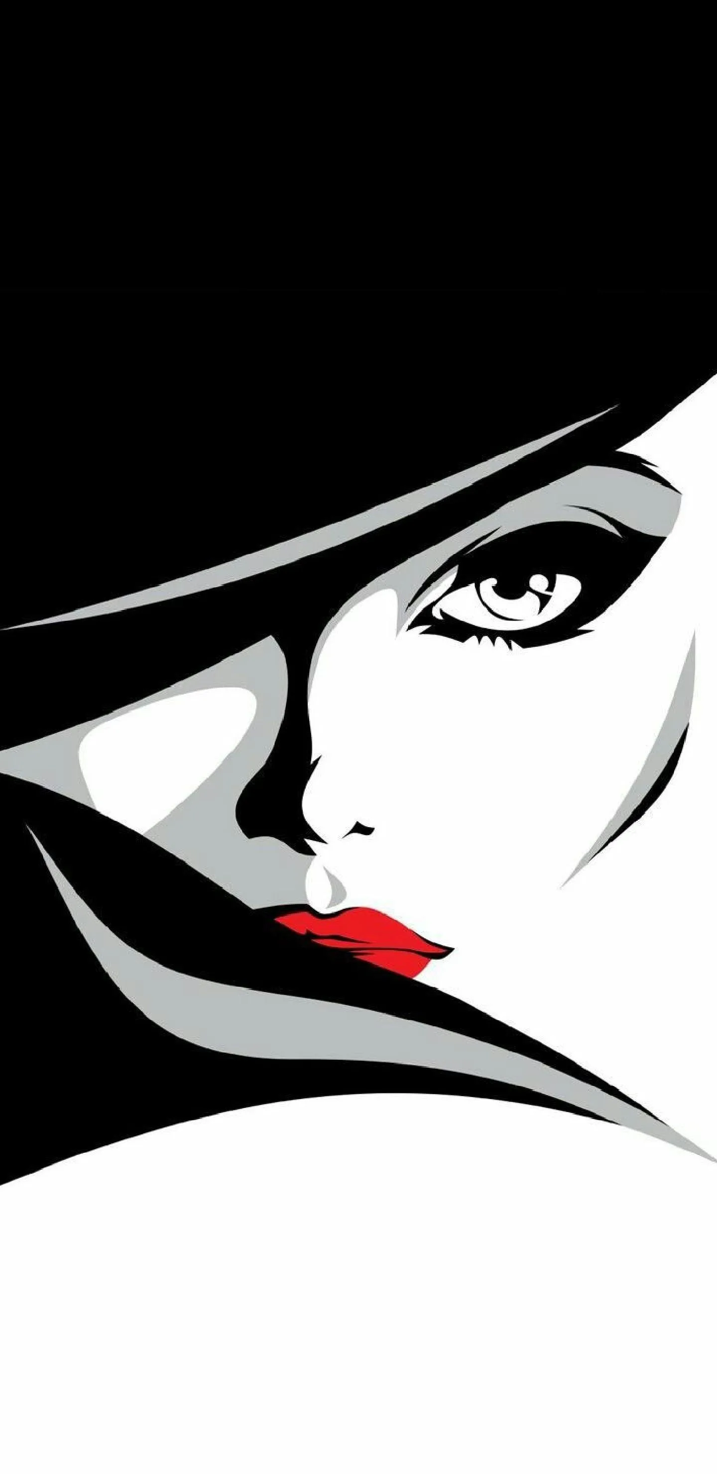 Elegant Woman Face in Black and White Art Design Wallpaper