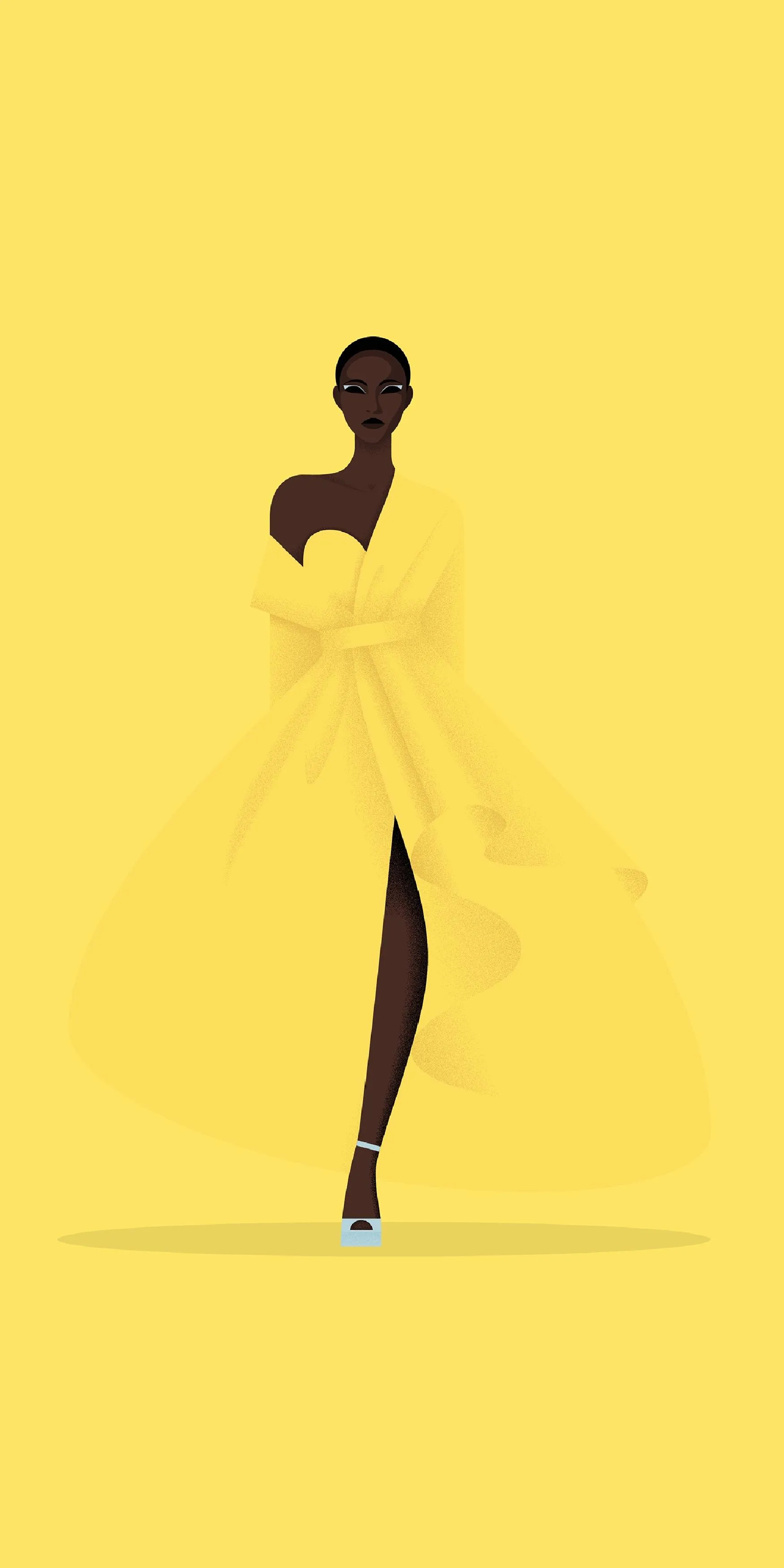 Elegant Woman in Yellow Dress Minimal Artwork Wallpaper