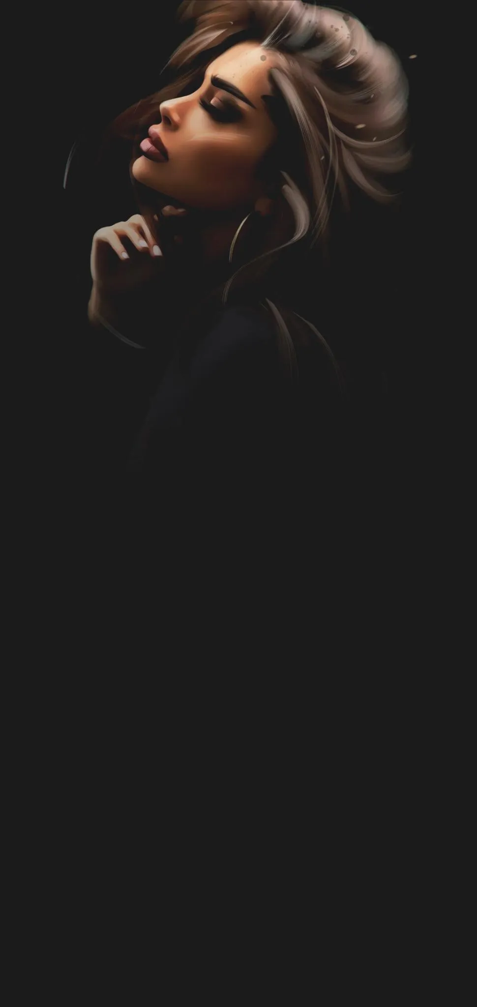 Elegant Woman Portrait Dark Background Mobile Wallpaper