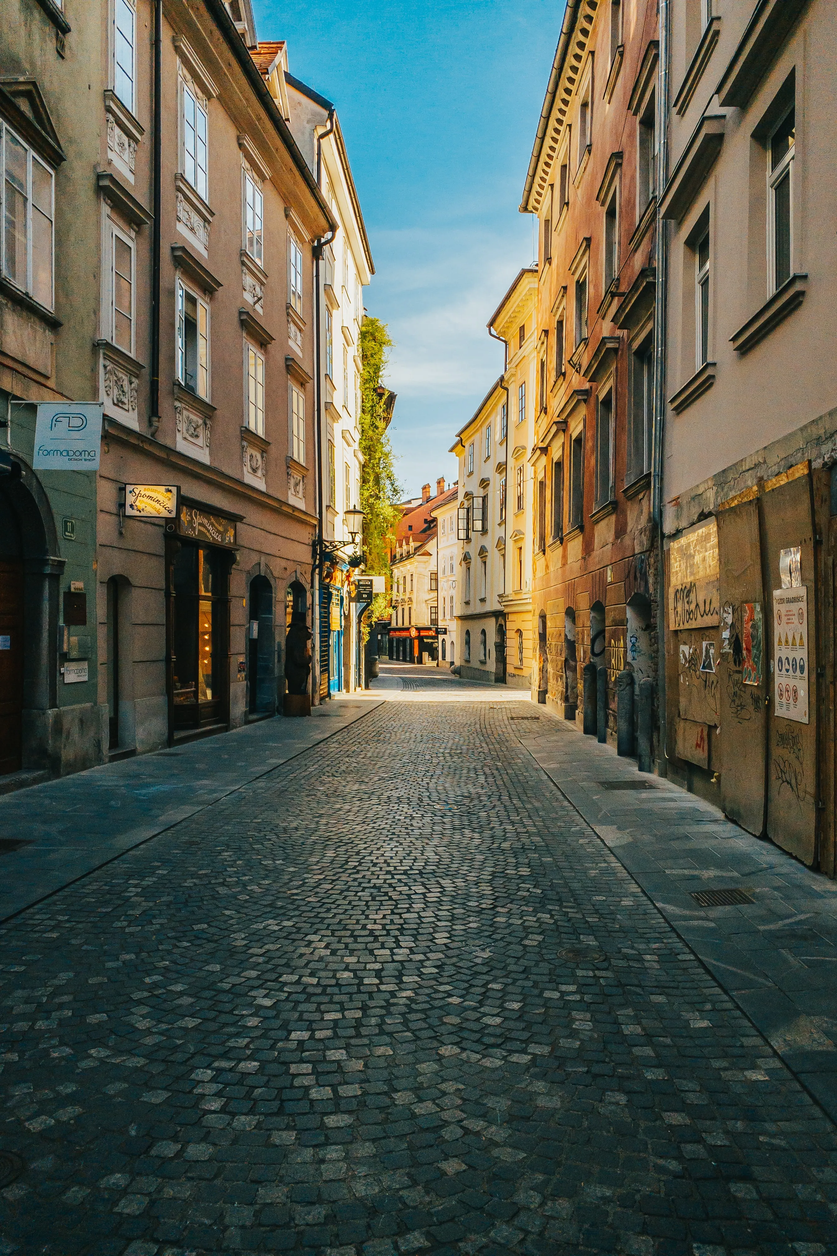 Empty European Street with Warm Morning Light Image