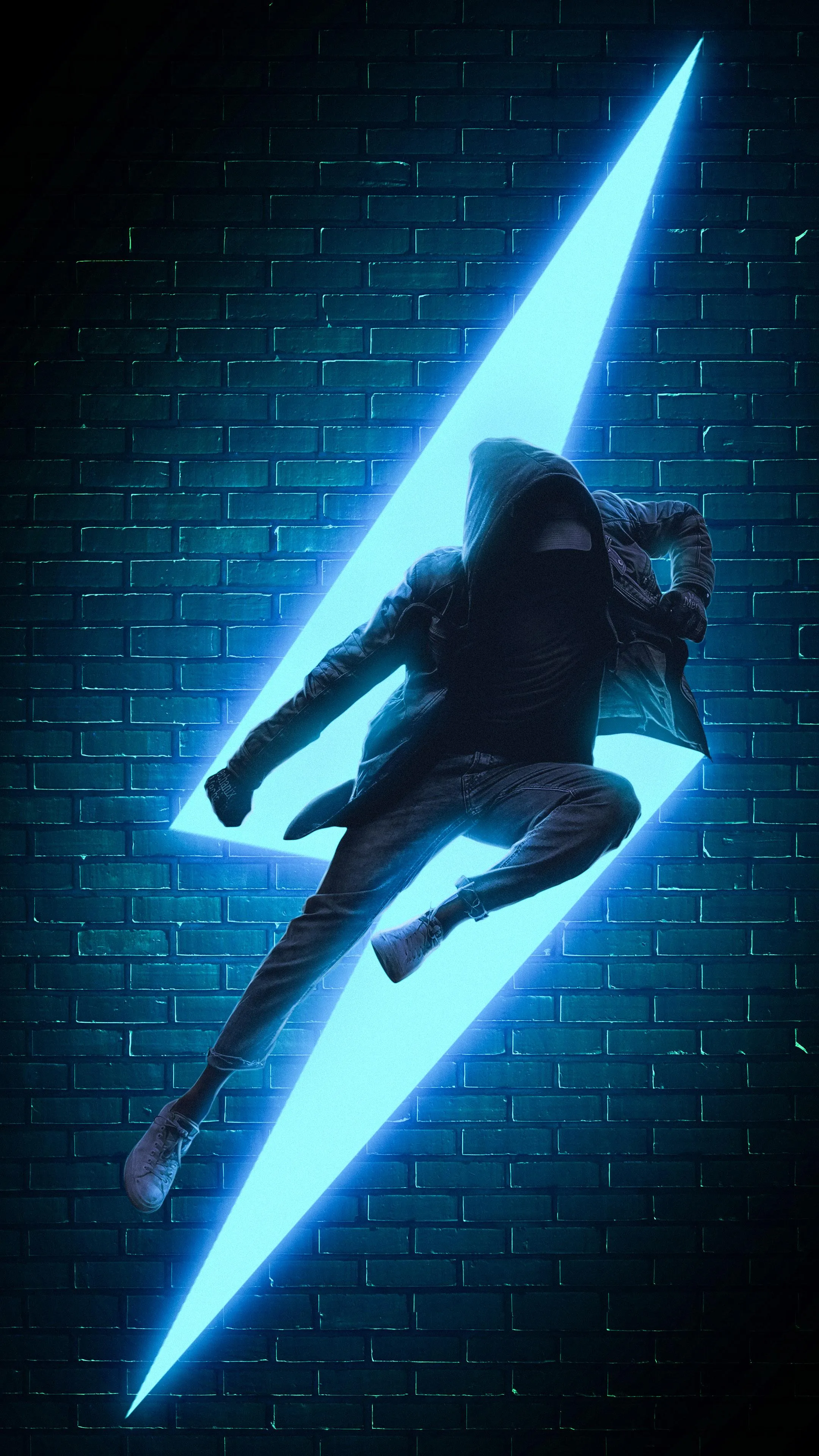 Energetic Urban Dancer Jumping Through Bright Neon Glow