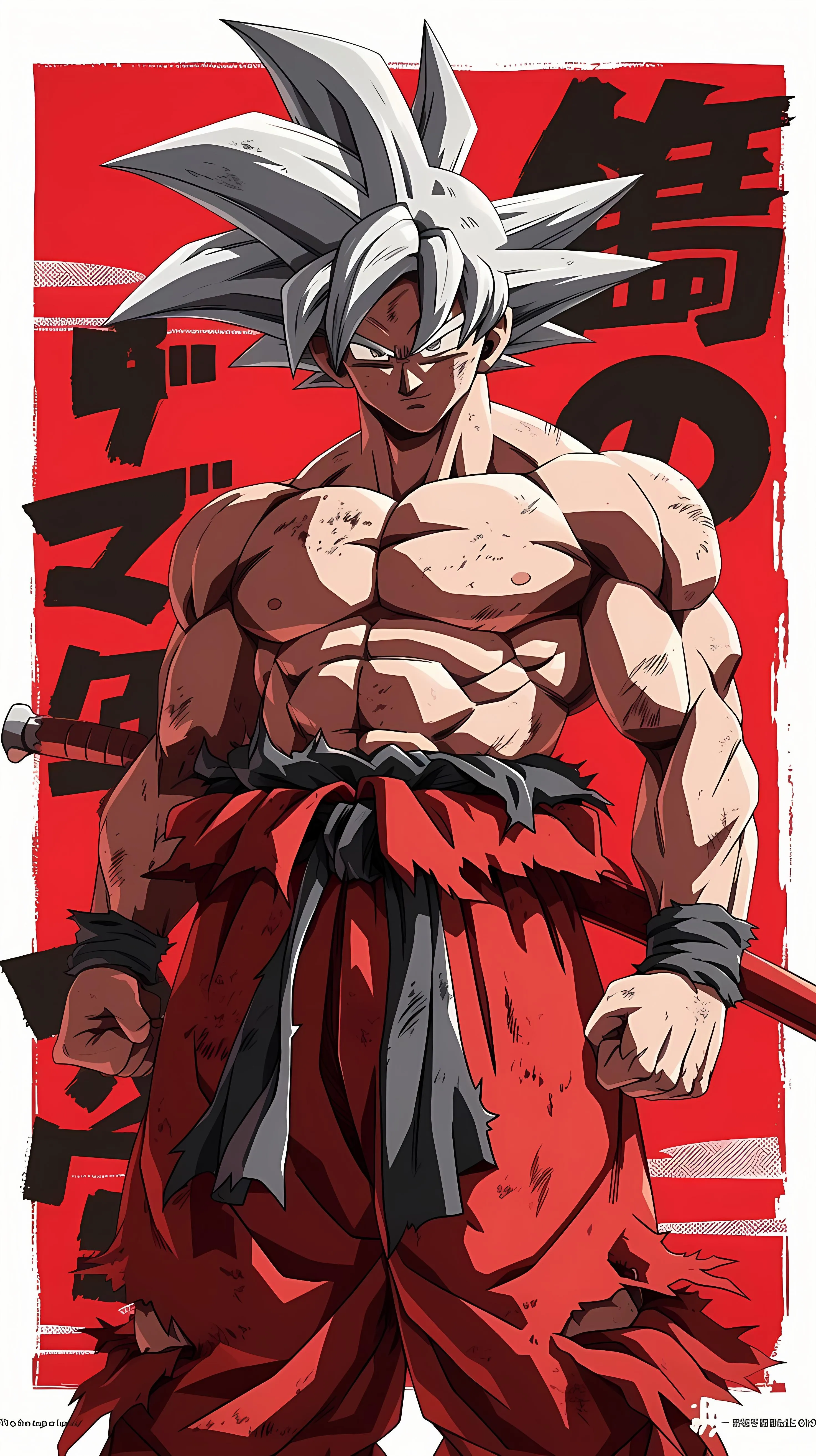 Epic Anime Goku Power Pose in Red Background Wallpaper