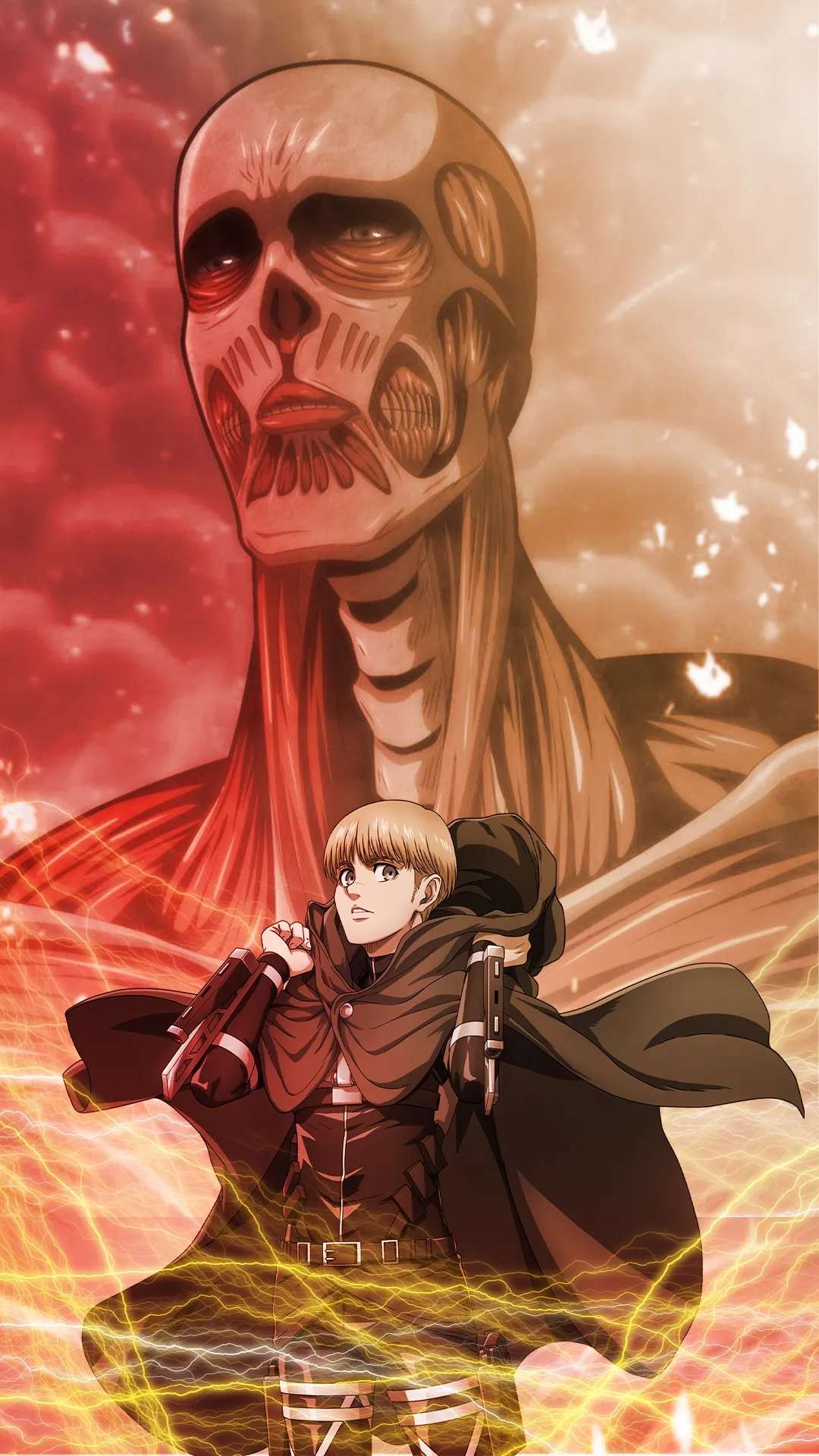 Epic Anime Scene of Hero and Giant Figure in Battle