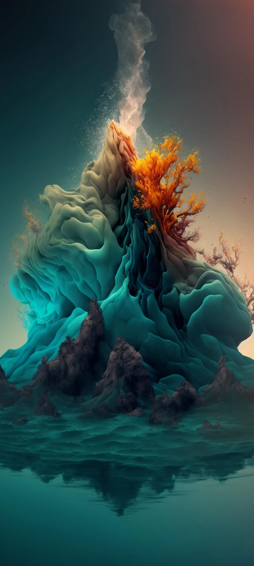 Epic Fantasy Fire and Ice Mountain Digital Wallpaper