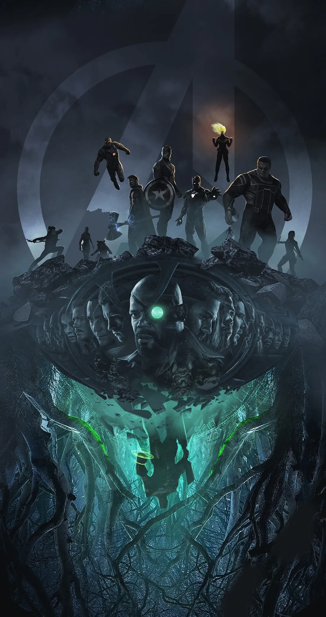 Epic Marvel Avengers Unite Above Shadowy Villain Lair Art