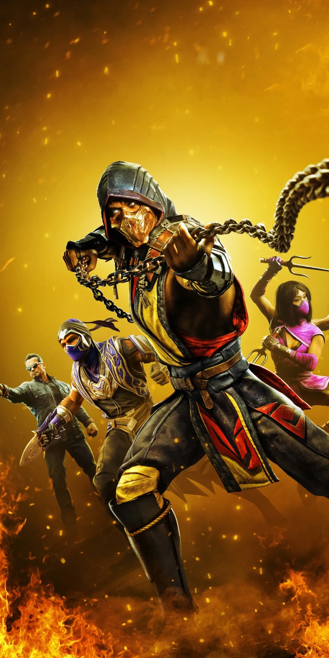 Epic Video Game Character with Fiery Background Wallpaper