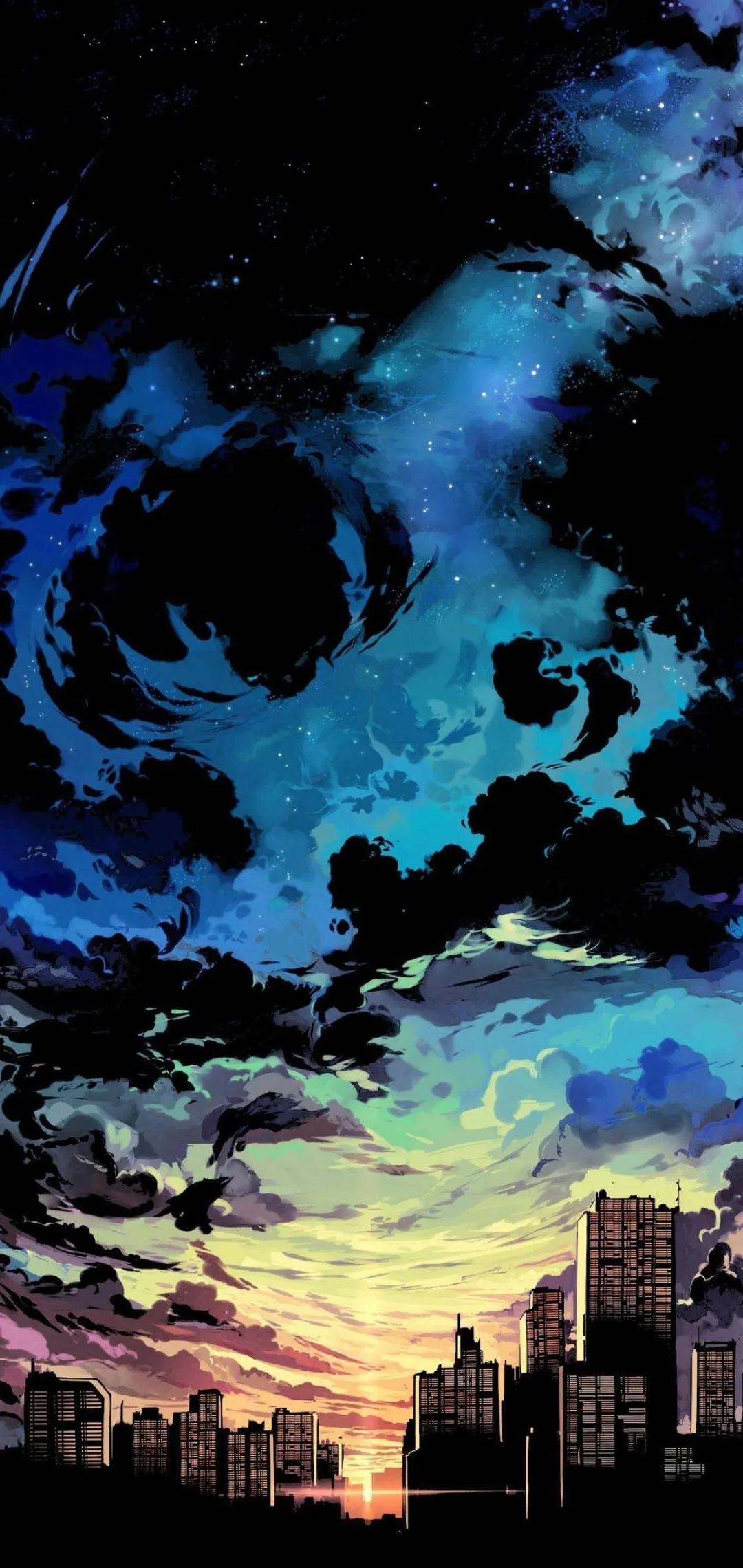 Evening Sky with Clouds and Orange Sunlight Glow Wallpaper