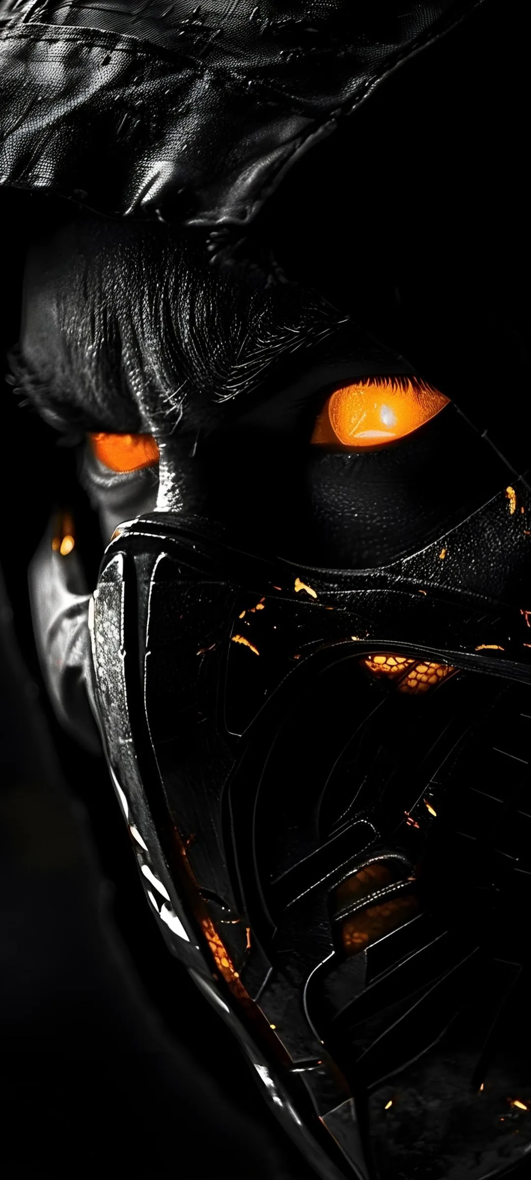 Evil Face Emerging from Darkness with Fiery Eyes Wallpaper