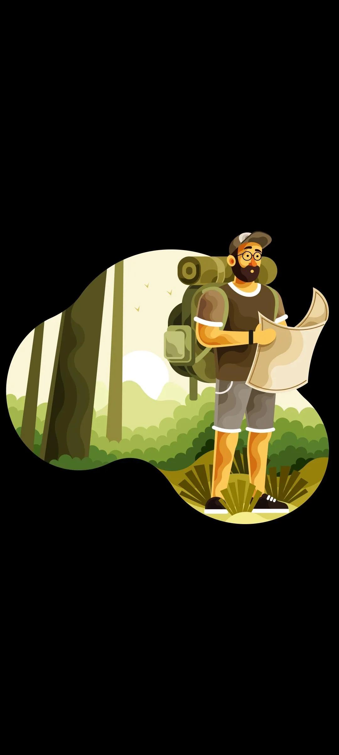 Explorer Navigating Forest Trail with a Map Wallpaper