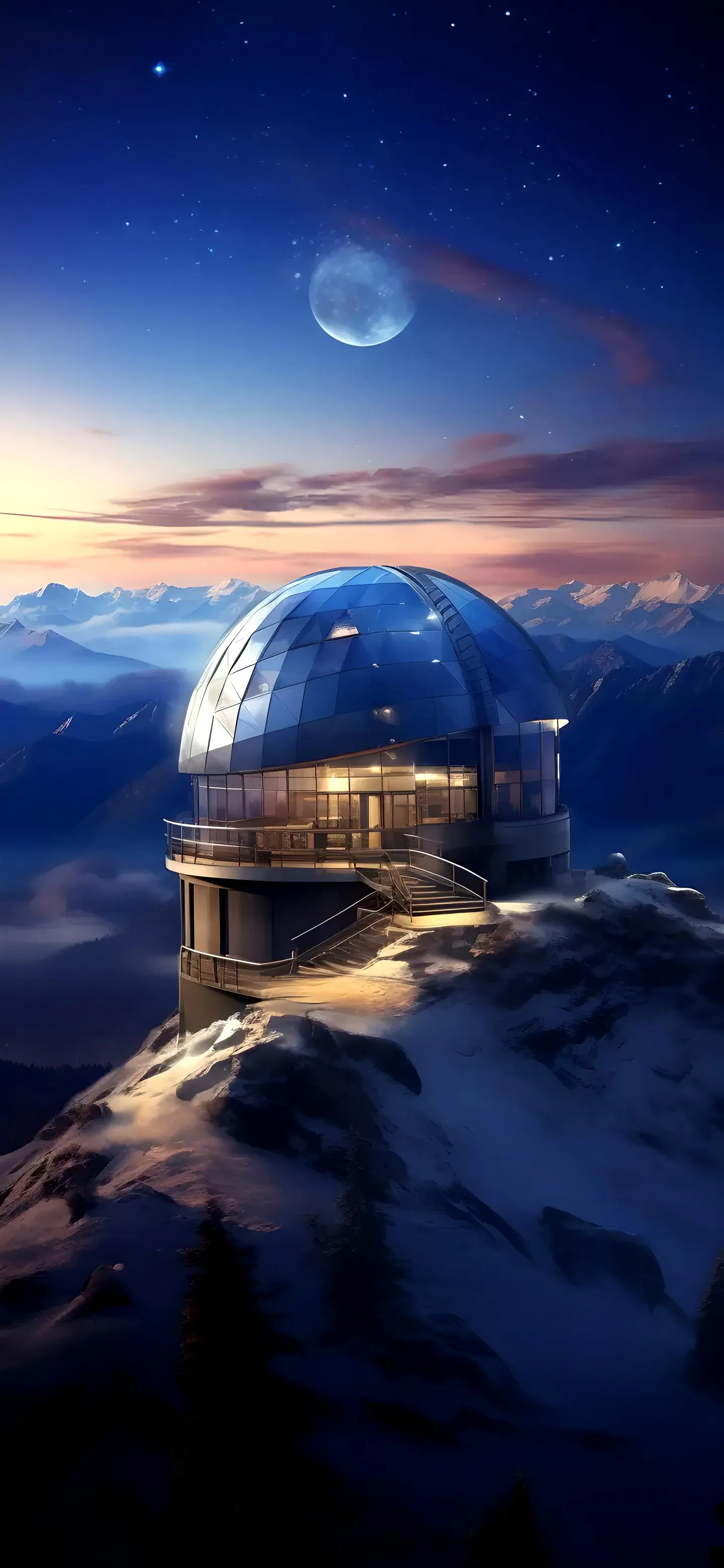 Fantasy Cottage in Snow Under Moonlit Starry Sky Wallpaper